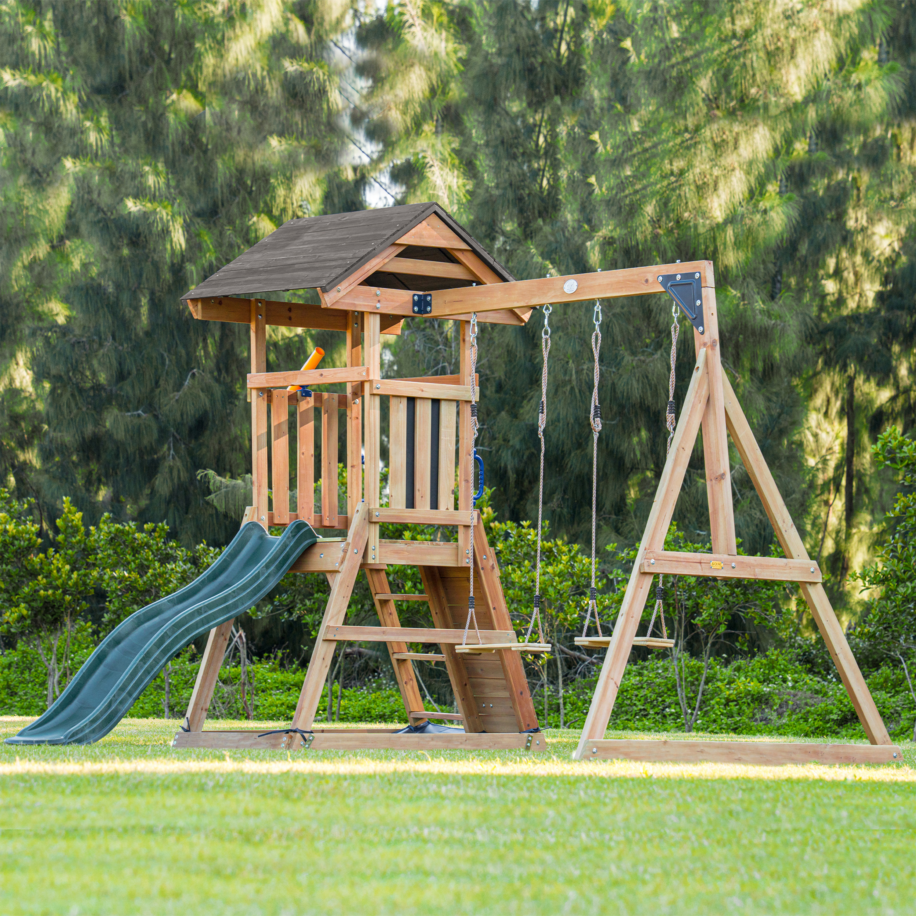 AXI Mia Climbing Frame with Double Swing Set – Green Slide