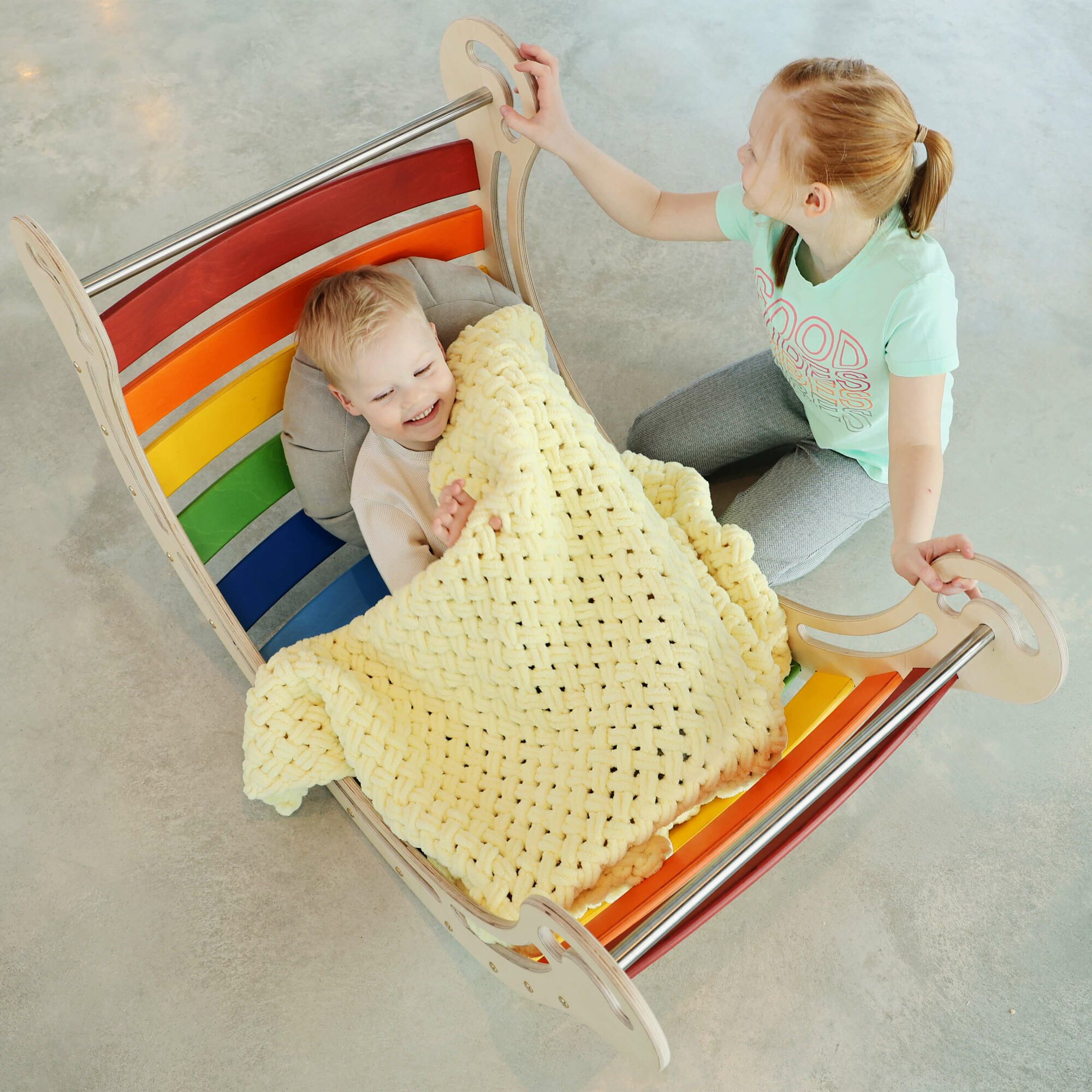 KateHaa Wooden XXL Rocker with Climbing Wall - Rainbow