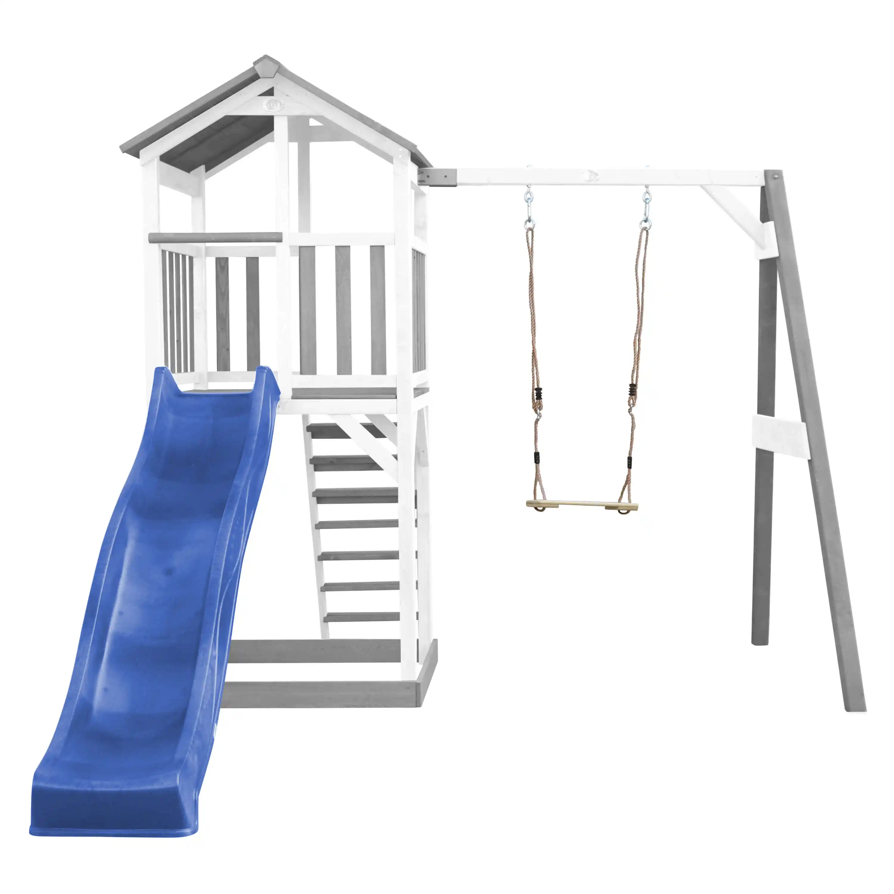 AXI Beach Tower with Single Swing Set Grey/White - Blue Slide