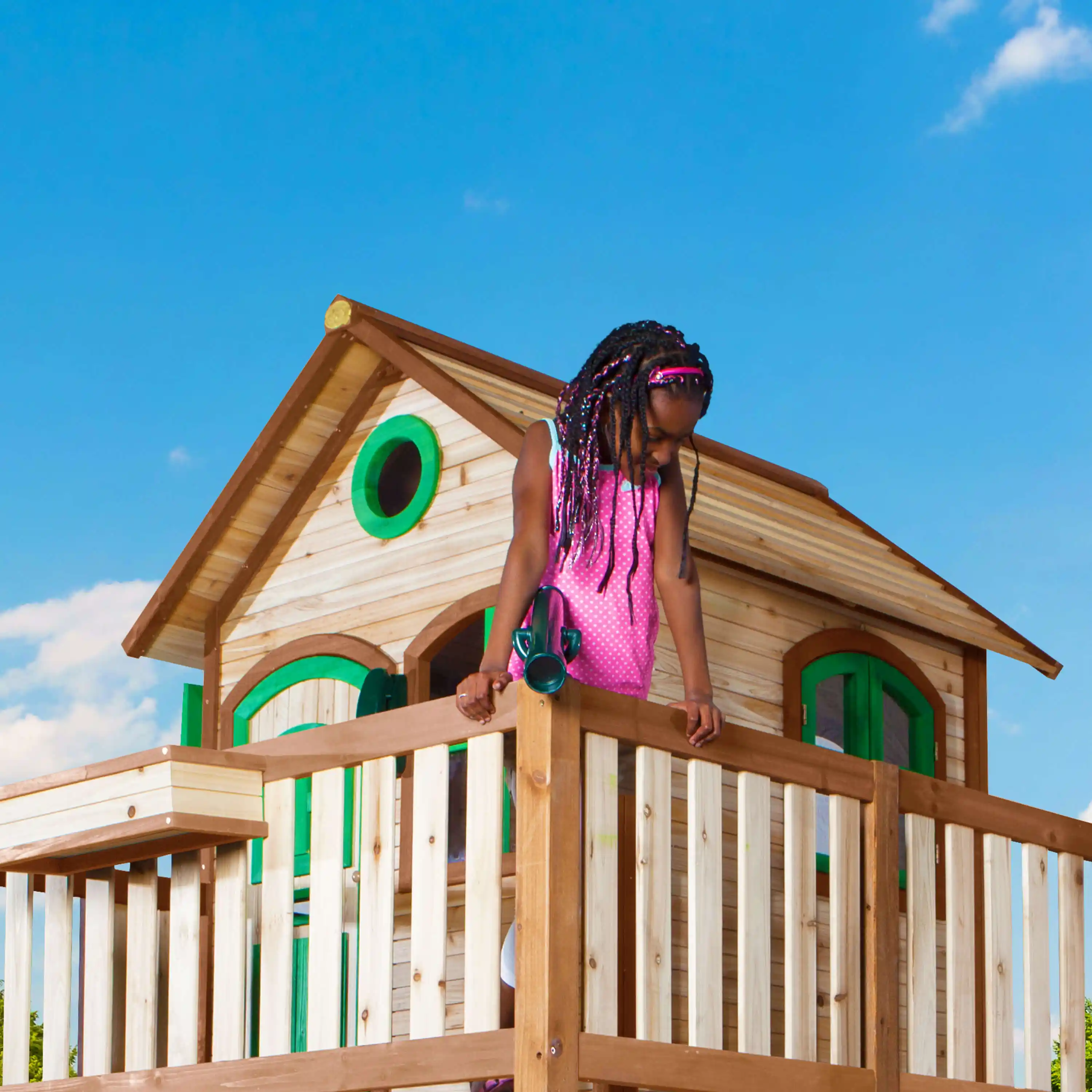 AXI Liam Playhouse with Roxy Nest Swing Set Brown/Green - Green Slide