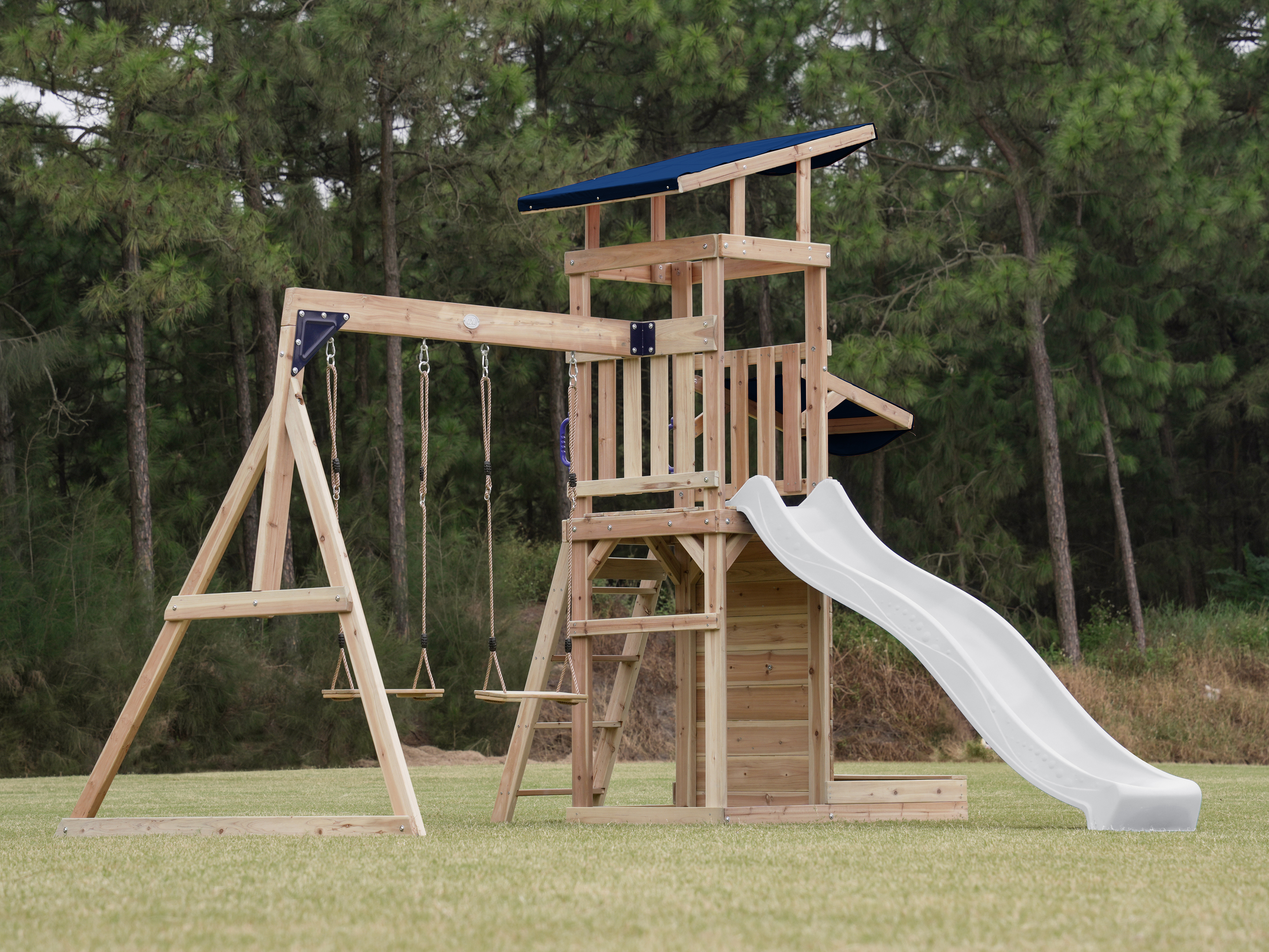 AXI Malik Climbing Frame with Double Swing Set - White Slide