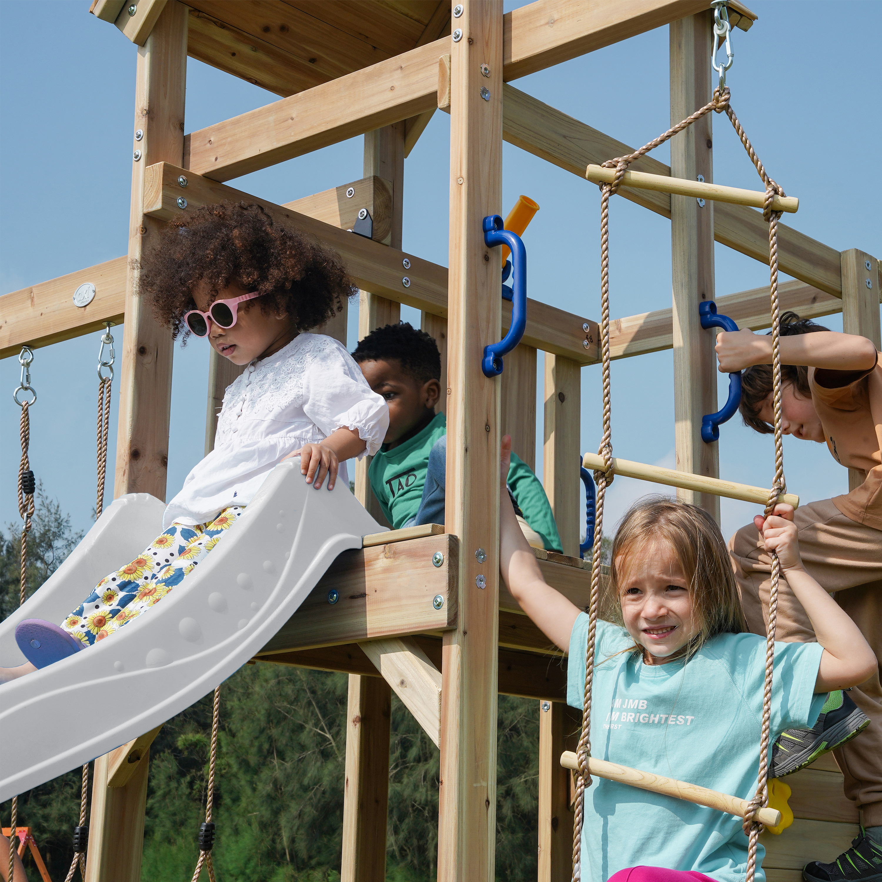 AXI Moos Climbing Frame with Double Swing Set - White Slide