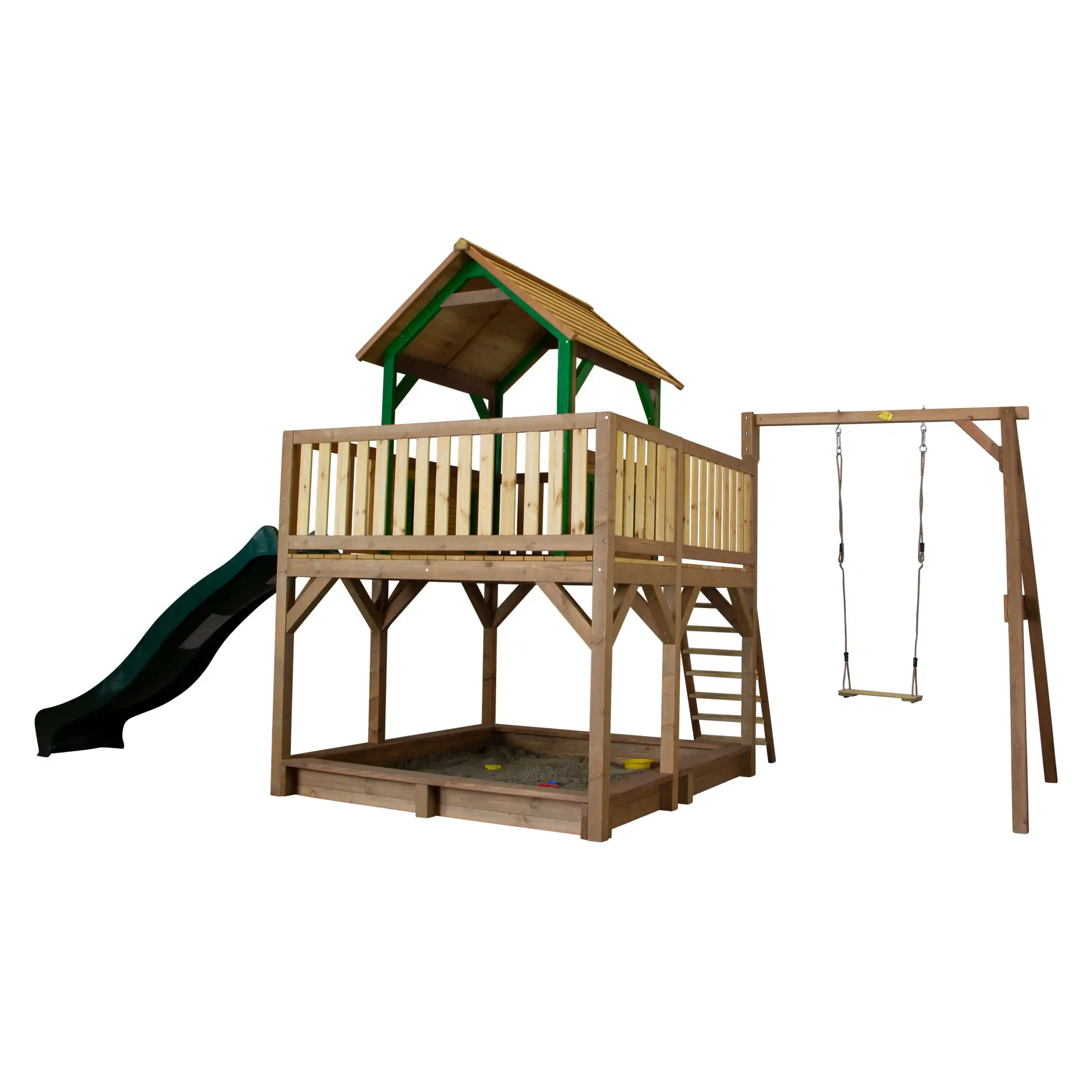 AXI Atka Play Tower with Single Swing Set Brown/Green - Green Slide