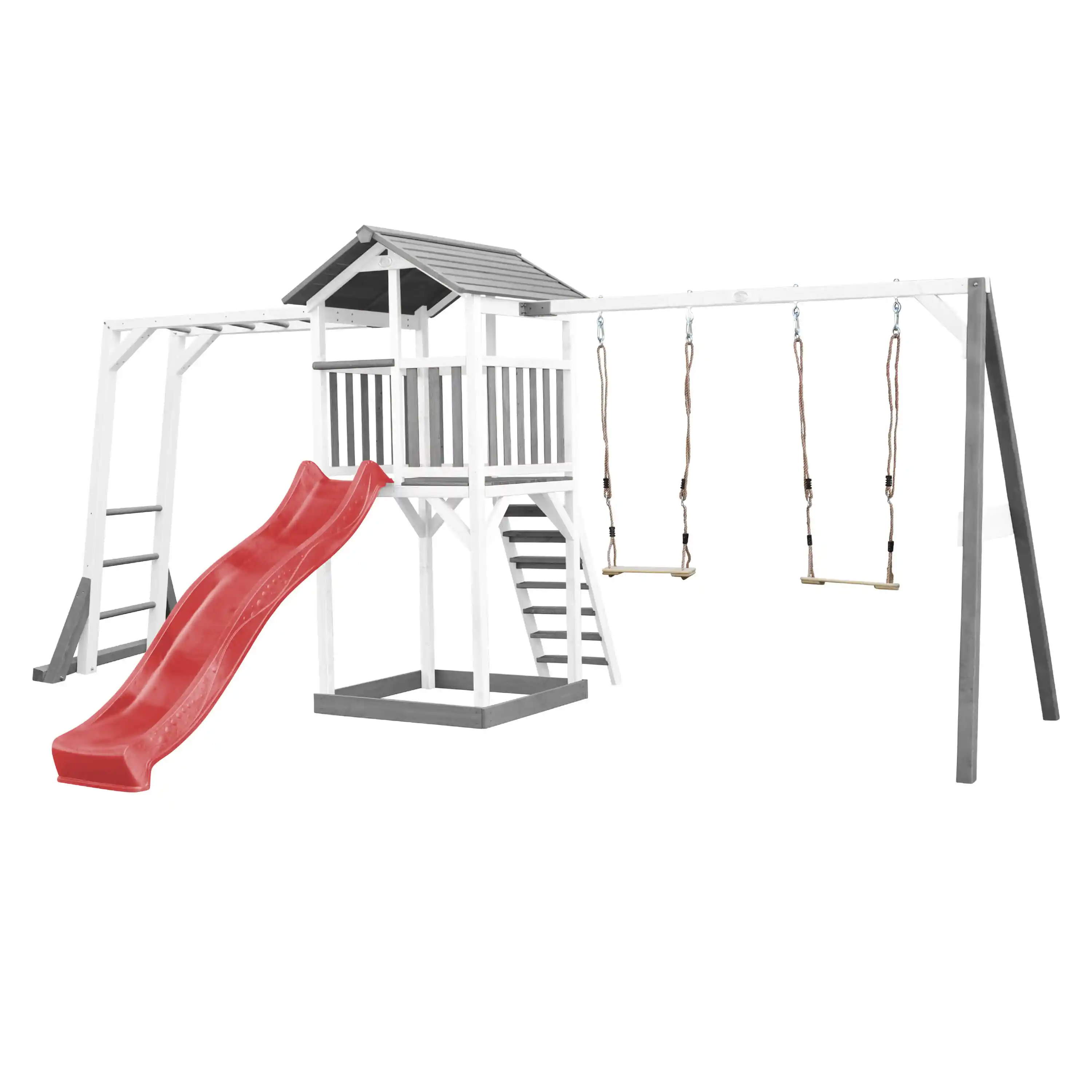 AXI Beach Tower with Double Swing Set Grey/White - Red Slide