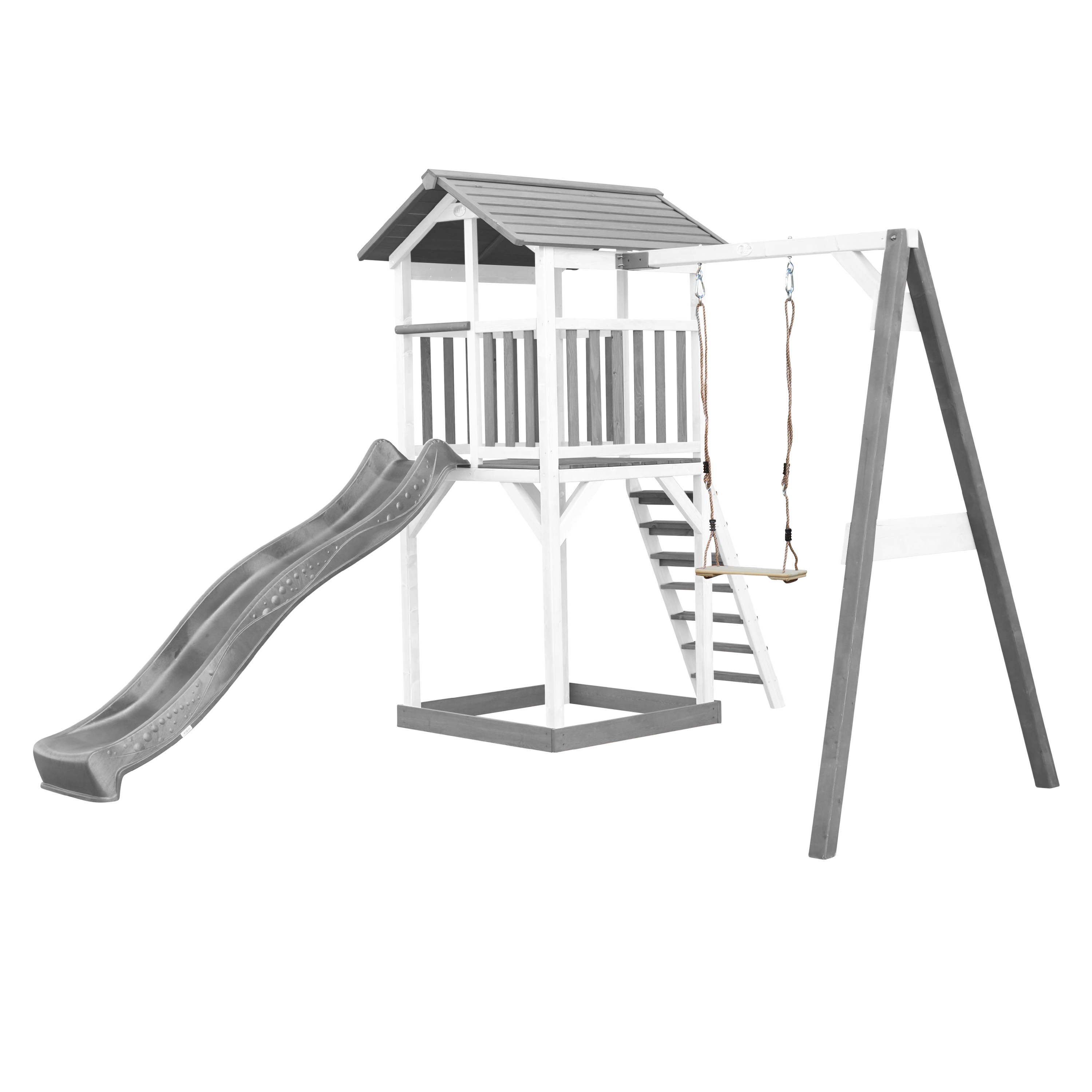 AXI Beach Tower with Single Swing Set Grey/White - Grey Slide