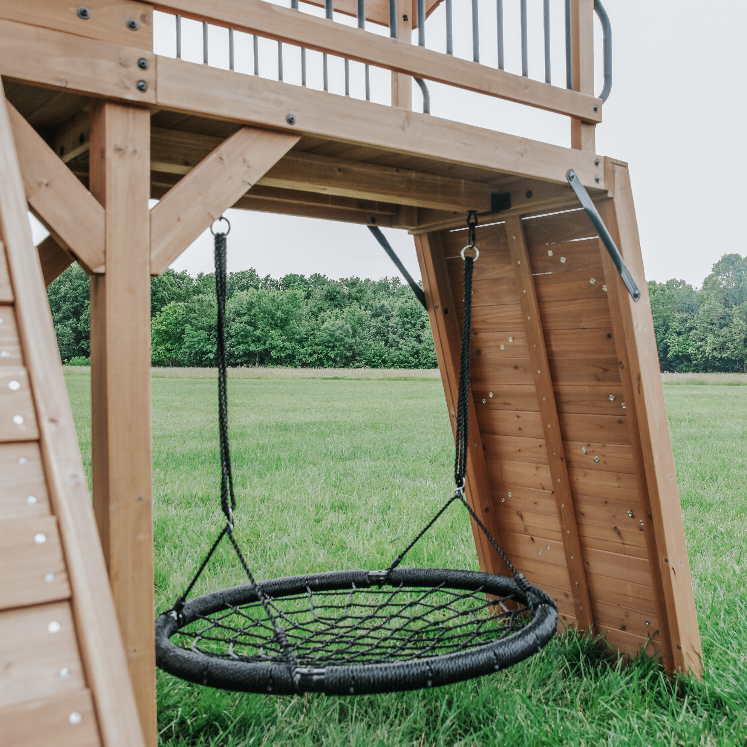 Backyard Discovery Sterling Point Play Set with 3 Swings and Slide - Climbing Wall & Rock Wall - Trapeze - Sandbox - Walkway