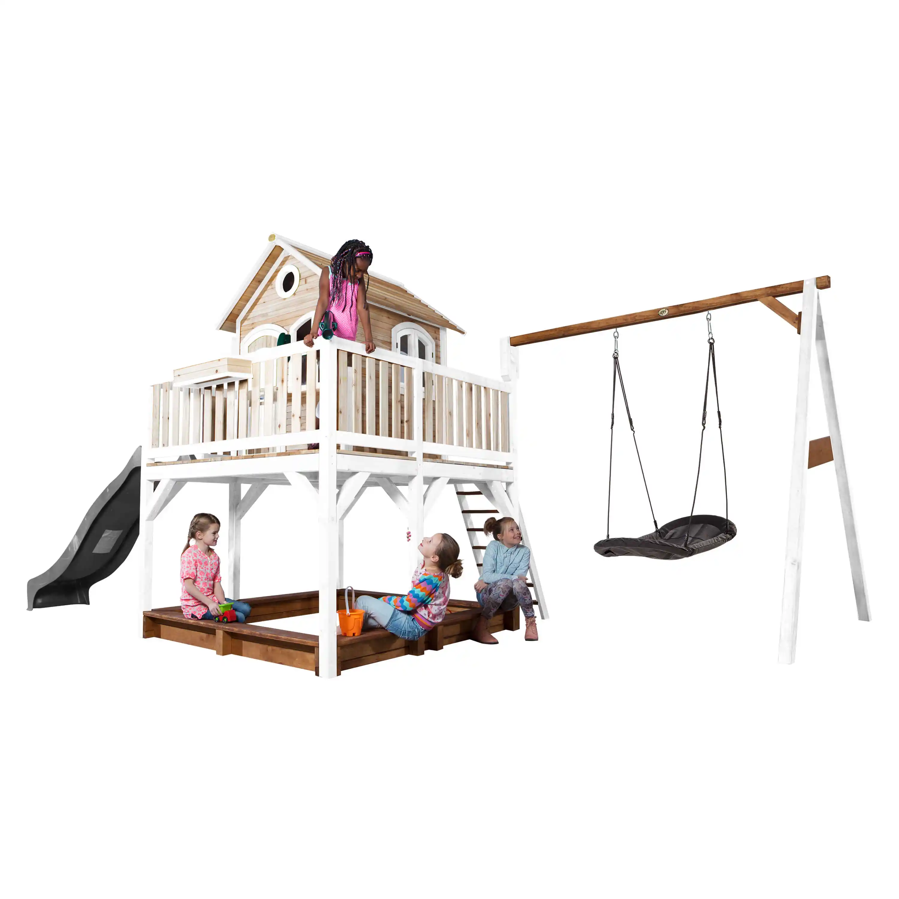 AXI Liam Playhouse with Roxy Nest Swing Set Brown/White - Grey Slide