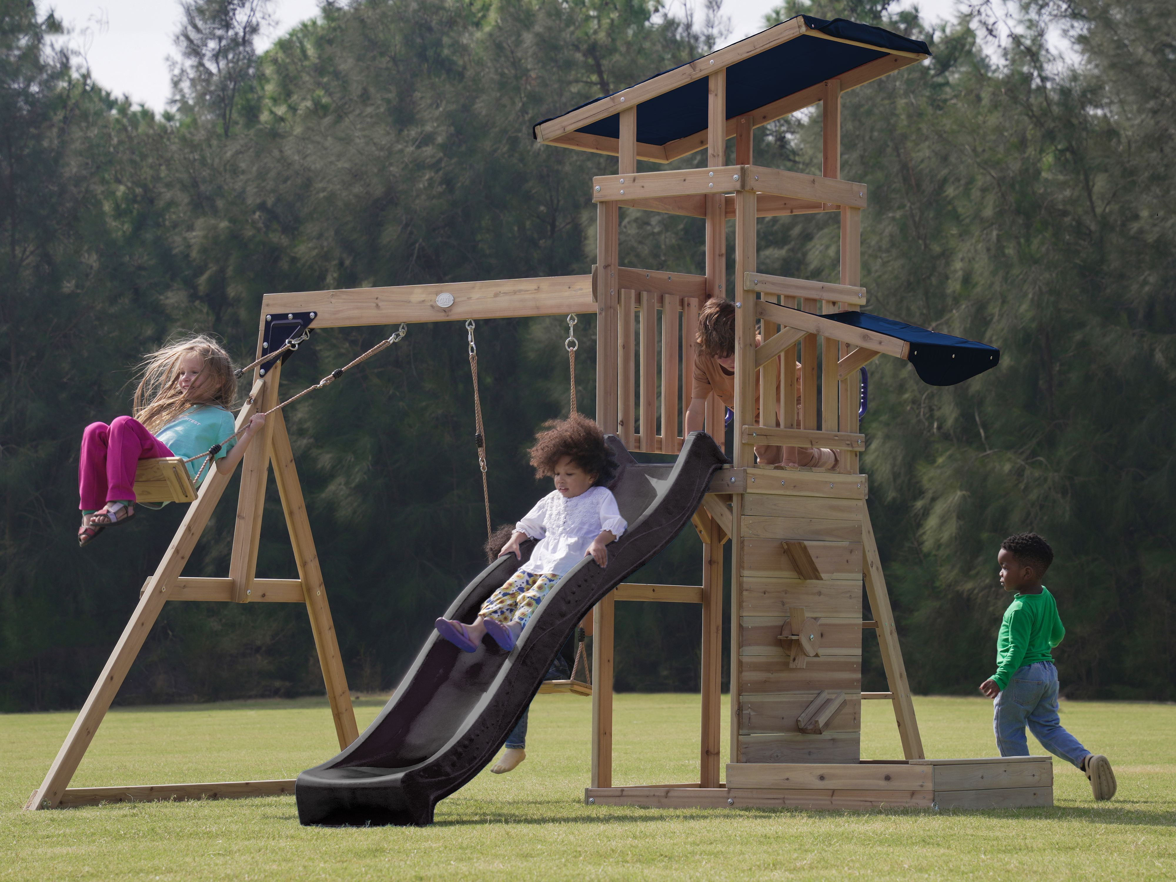 AXI Malik Climbing Frame with Double Swing Set - Grey Slide-8720365064401 AXI Malik Climbing Frame with Double Swing Set - Grey Slide