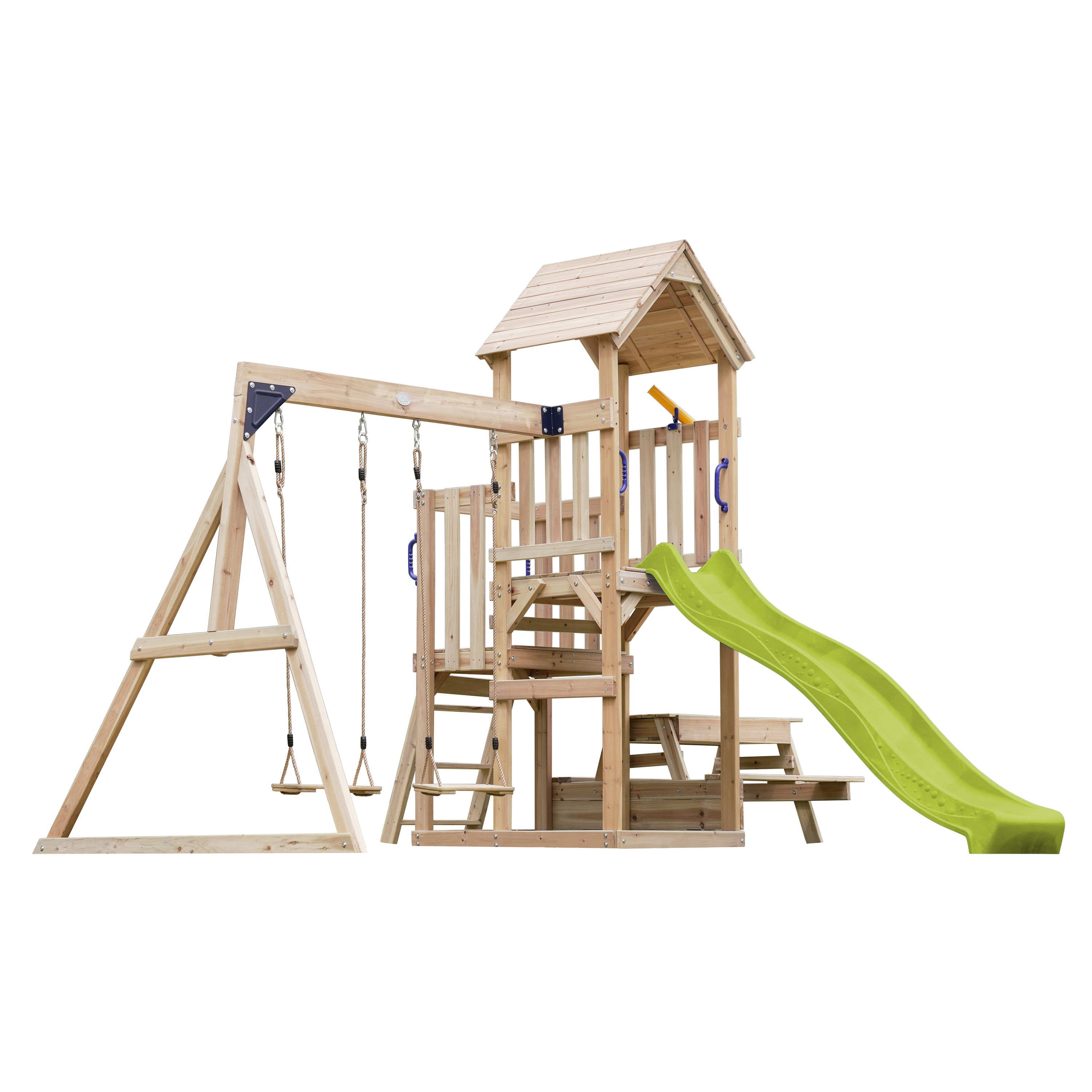 AXI Mette Climbing Frame with Double Swing Set and Picnic Table - Lime Green Slide