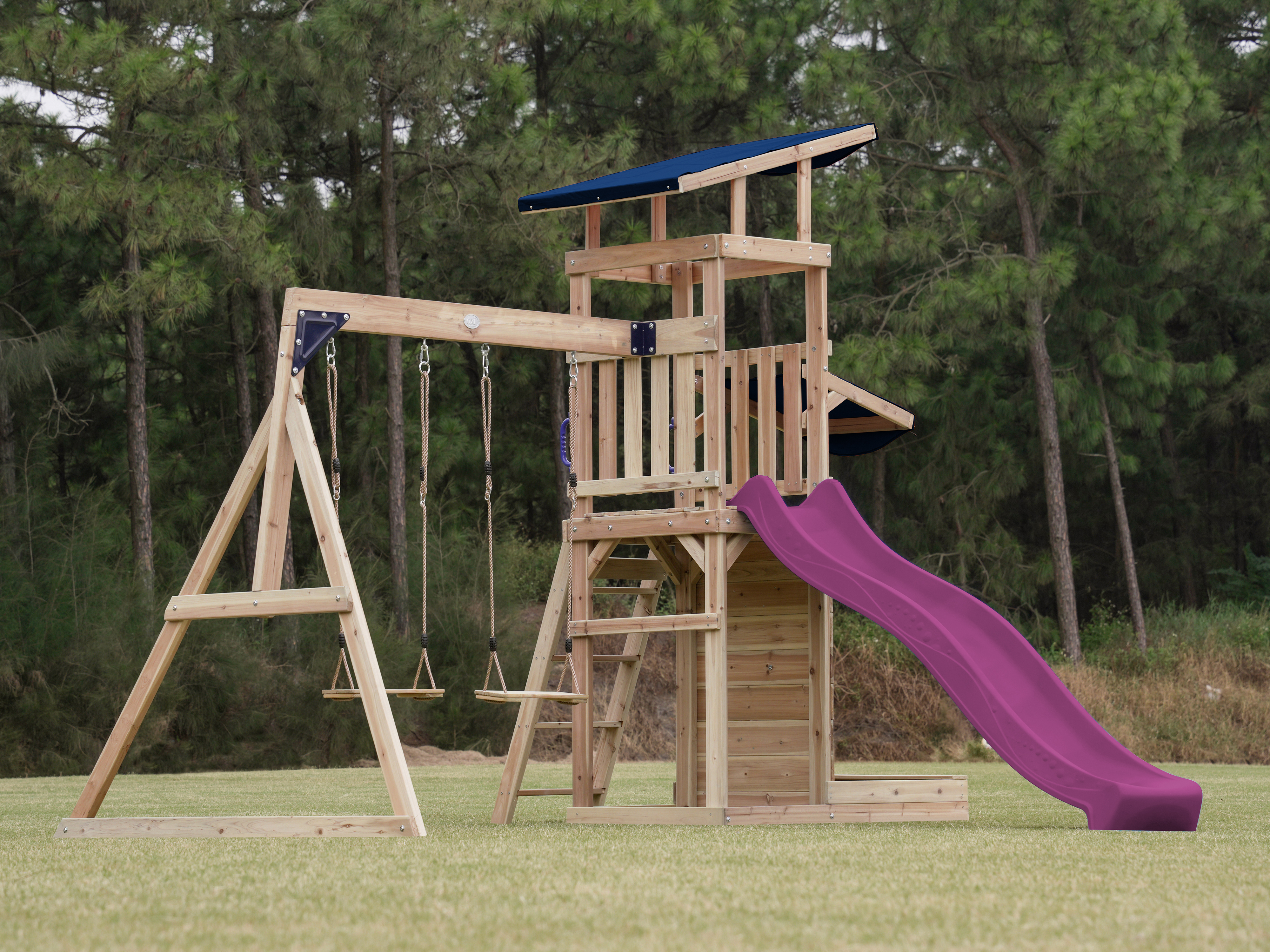 AXI Malik Climbing Frame with Double Swing Set - Purple Slide