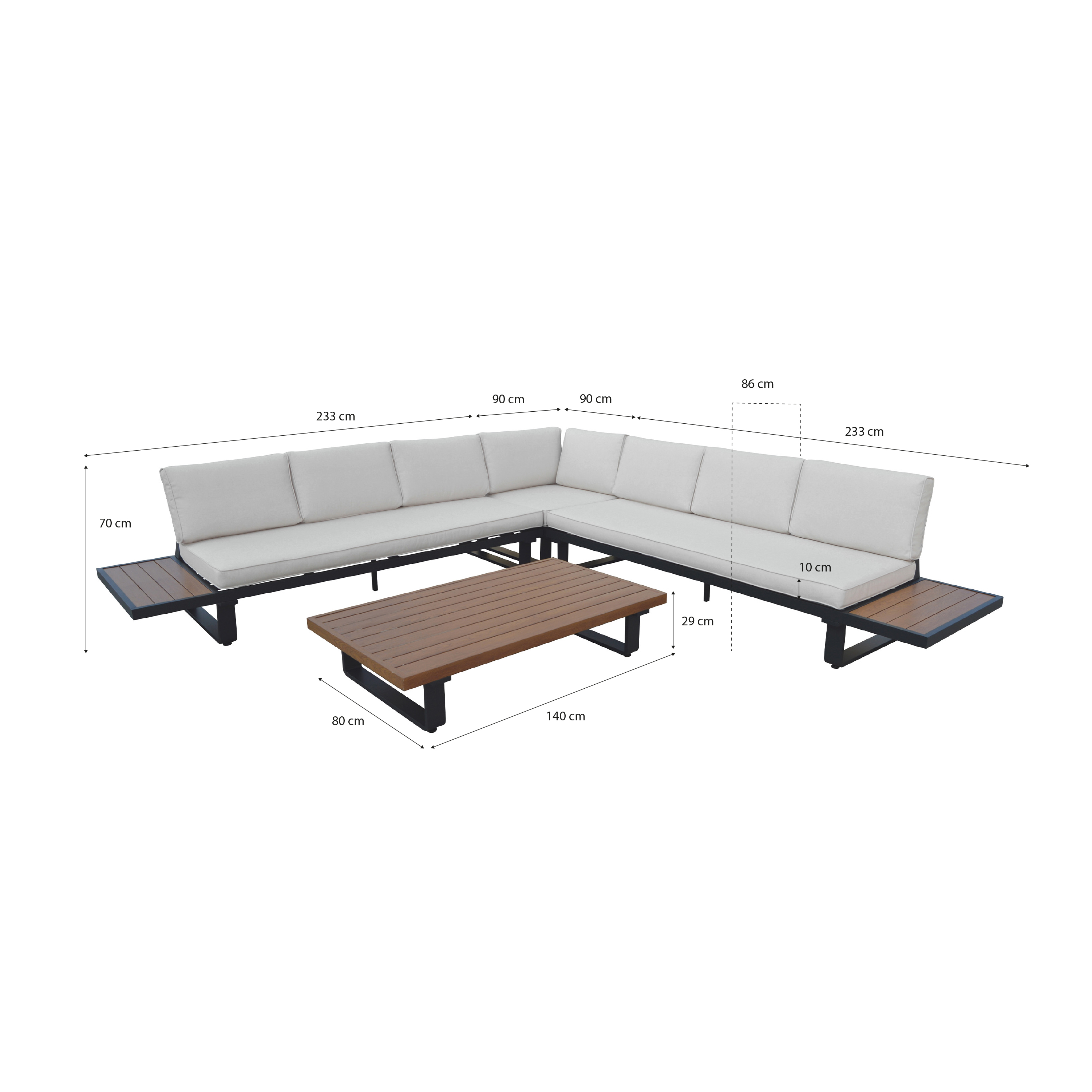 AXI Elin Lounge Set with Side Tables Anthracite with Wood-Look