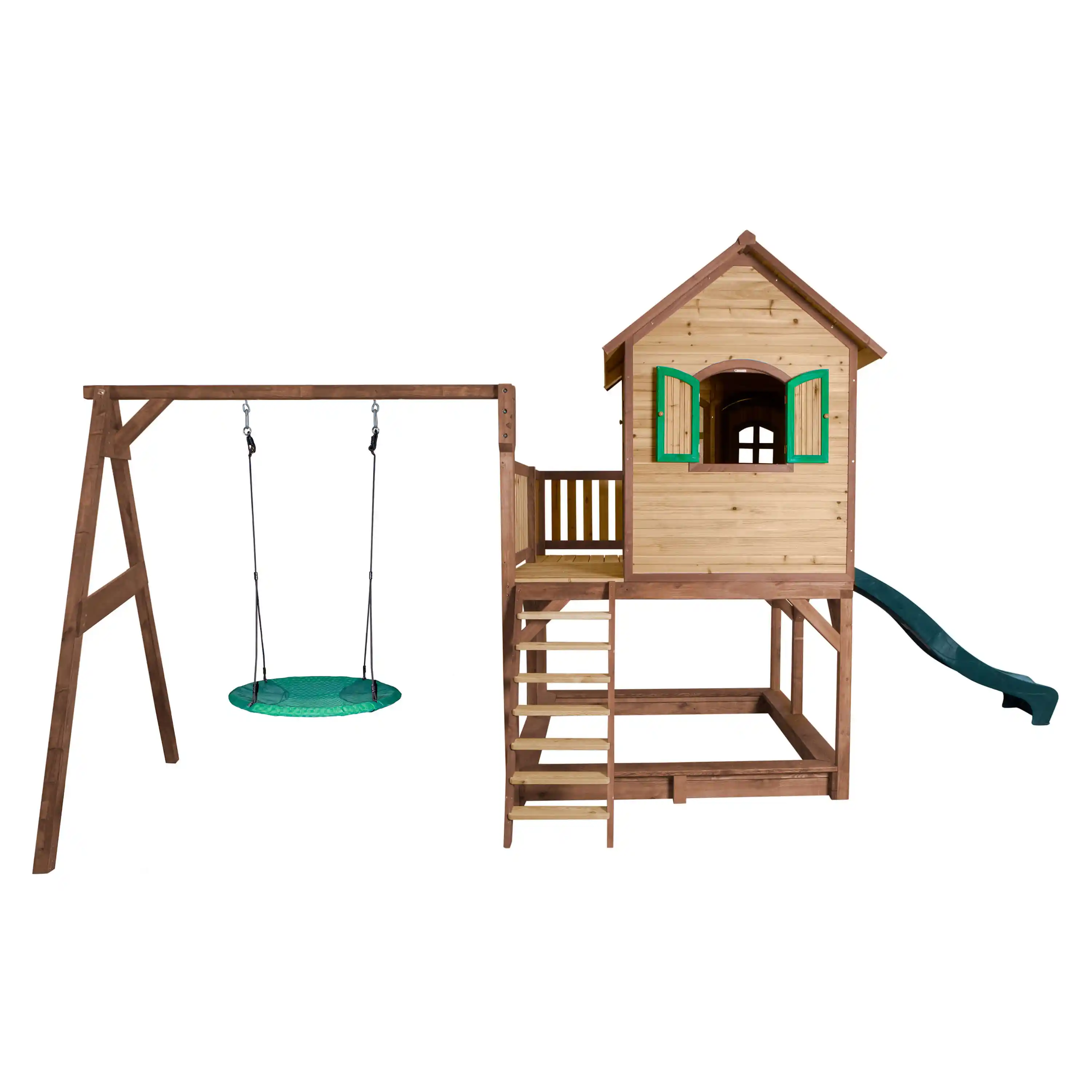 AXI Liam Playhouse with Summer Nest Swing Set Brown/Green - Green Slide