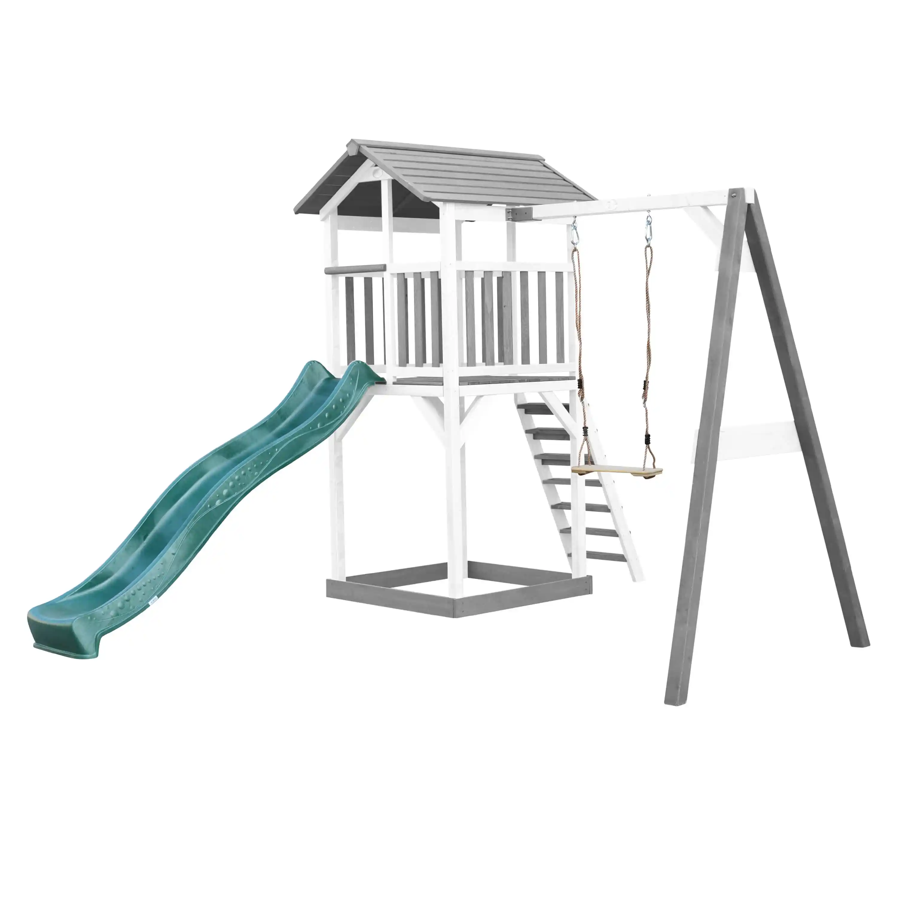 AXI Beach Tower with Single Swing Set Grey/White - Green Slide