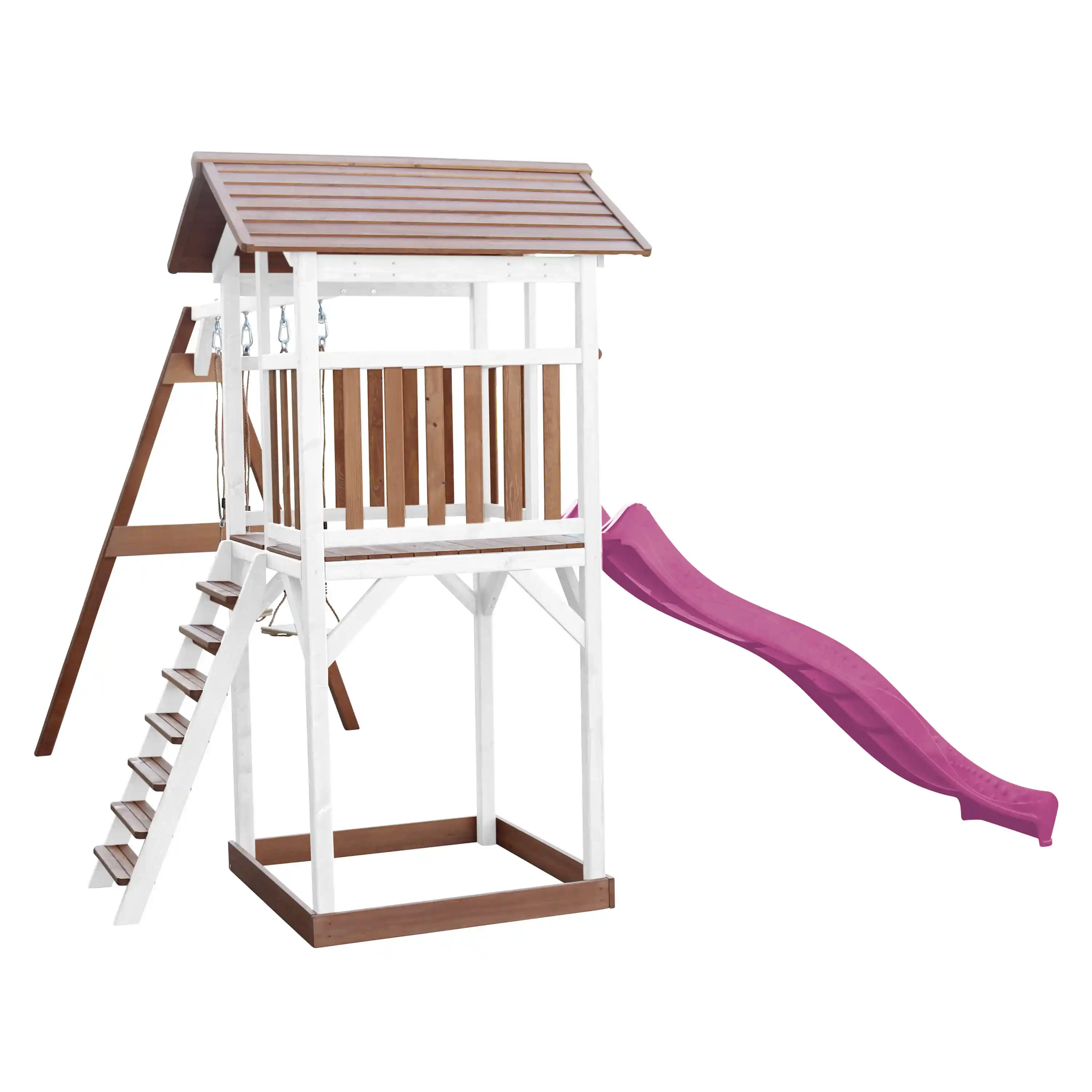 AXI Beach Tower with Double Swing Set Brown/White - Purple Slide