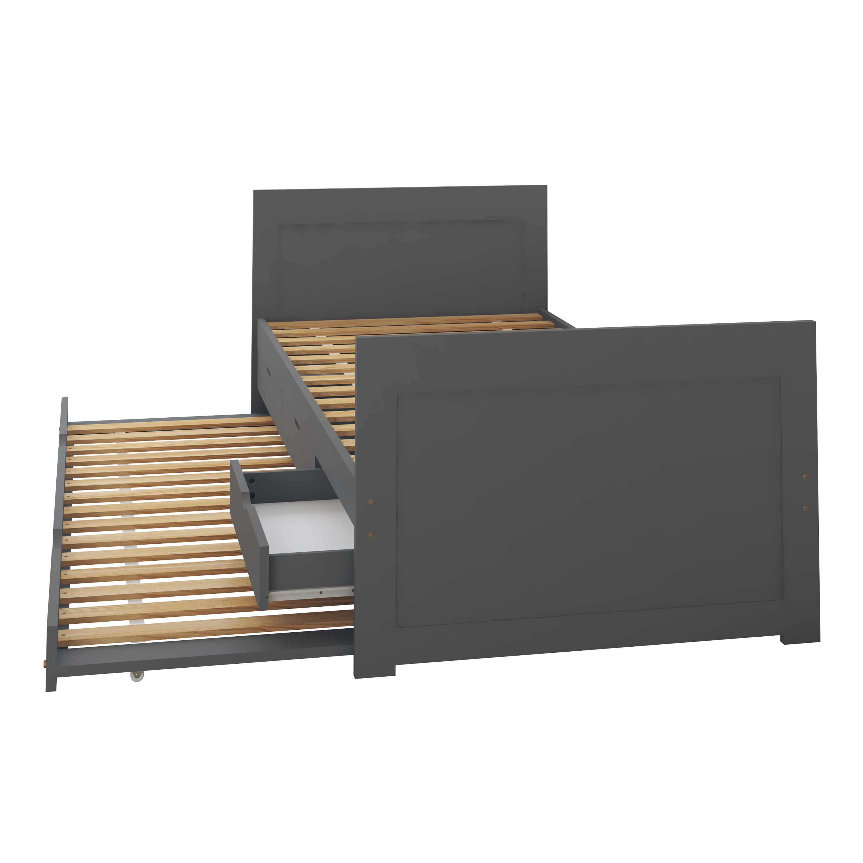 Sunny Eli Kids Bed with Pull-Out Bed and 3 Storage Drawers Grey – With Mattress