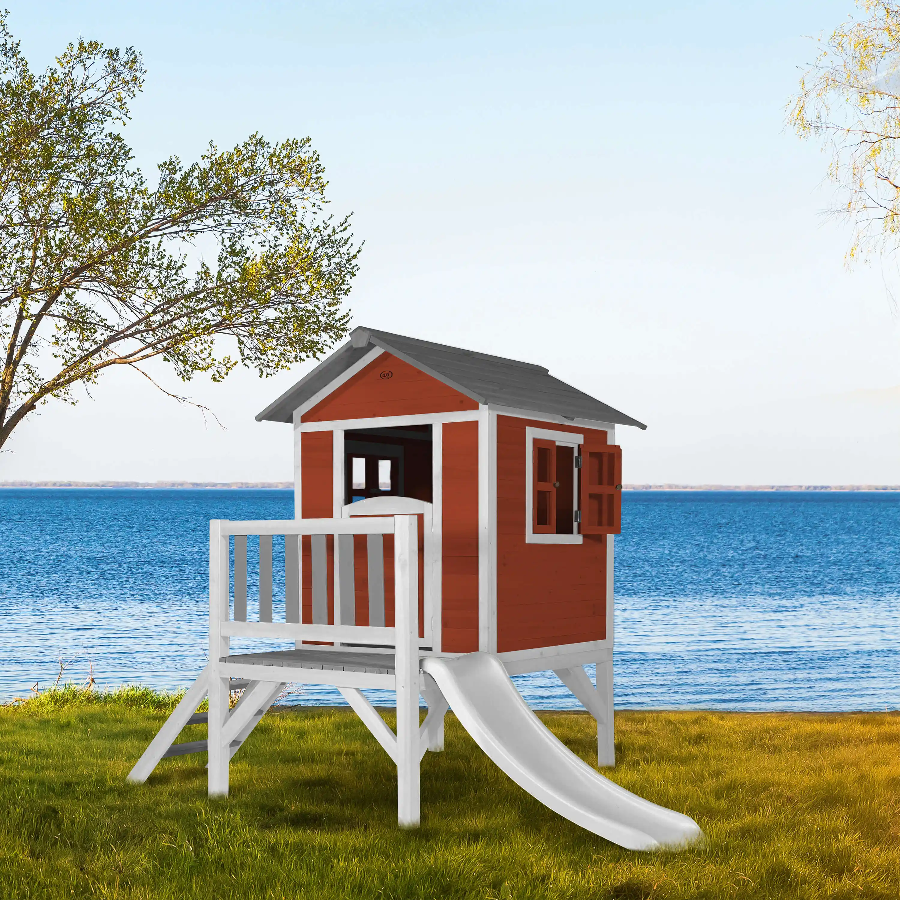 AXI Lodge XL Playhouse Scandinavian Red - White Slide