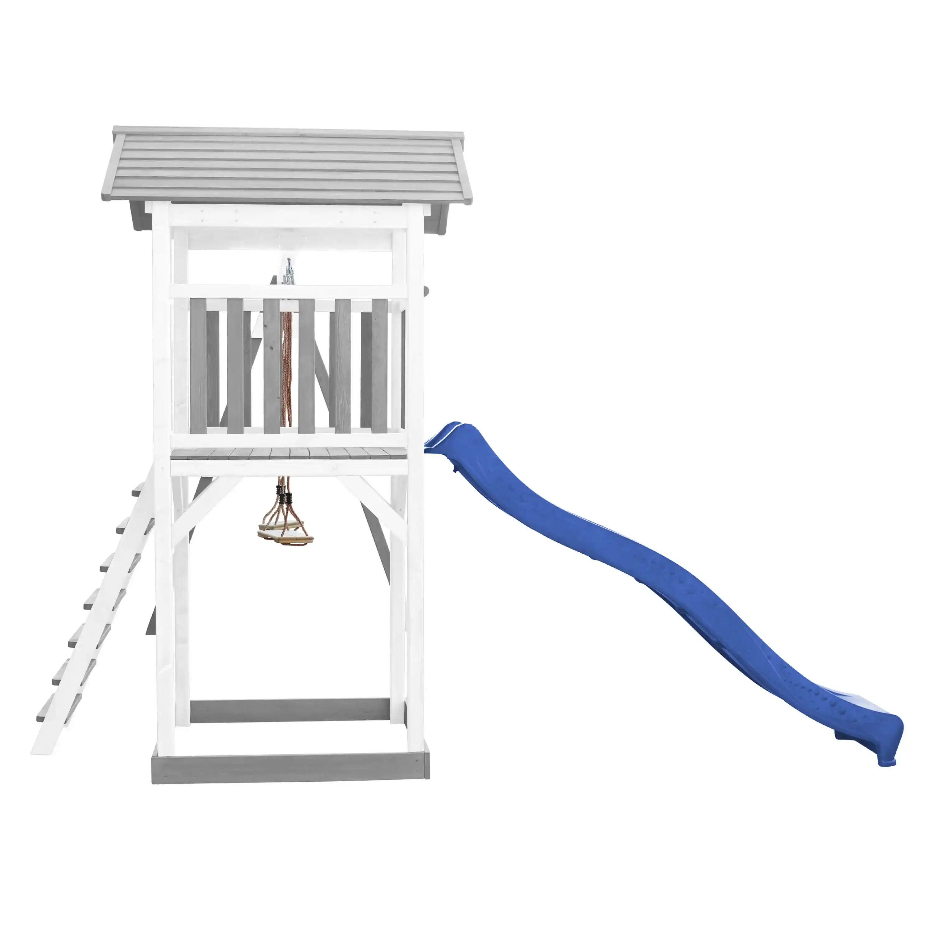 AXI Beach Tower Speeltoren met Dubbele Schommel Grijs/wit - Blauwe Glijbaan