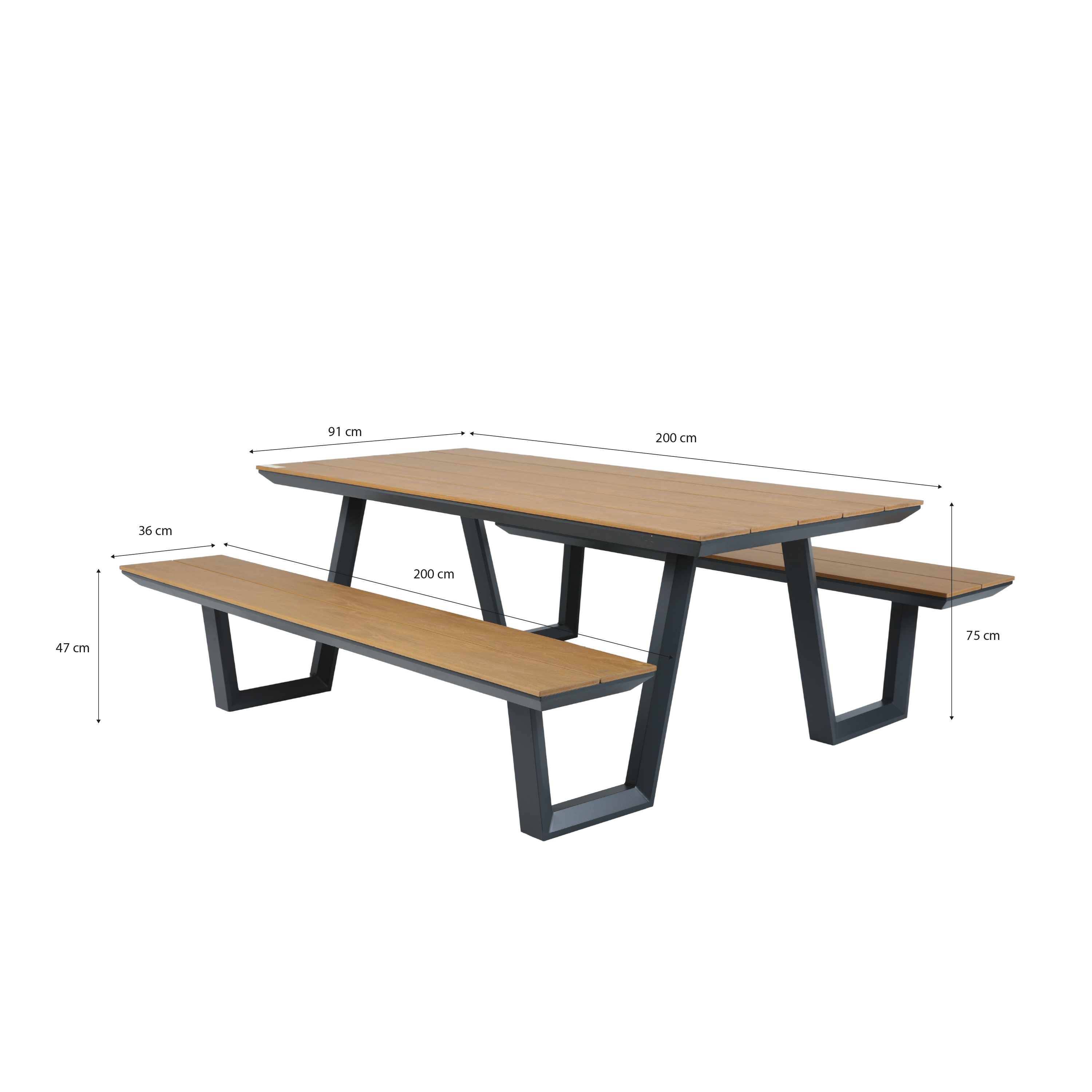 AXI Nori Picnic Table with 2 benches - Anthracite/Teak-look Polywood