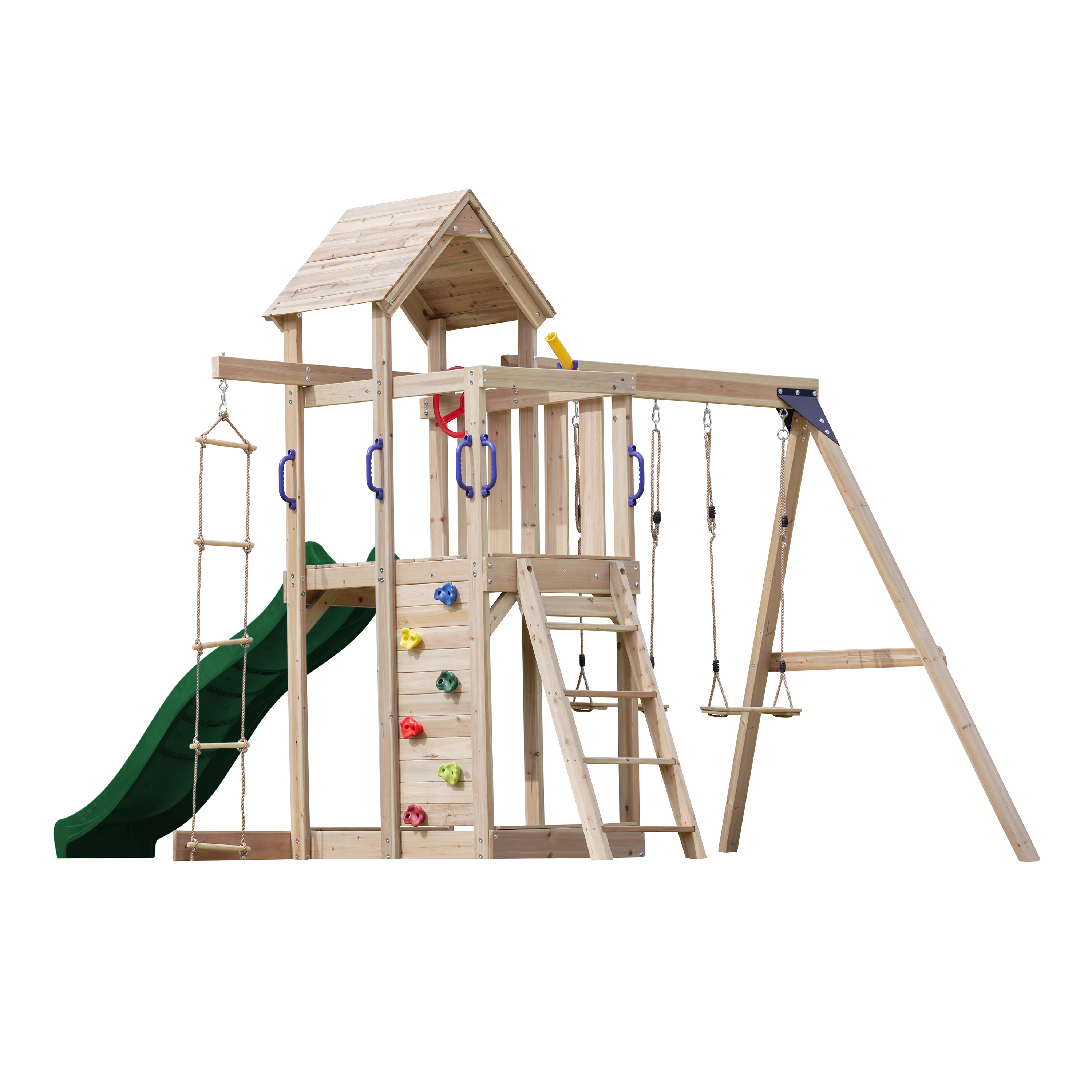 AXI Moos Climbing Frame with Double Swing Set - Green Slide