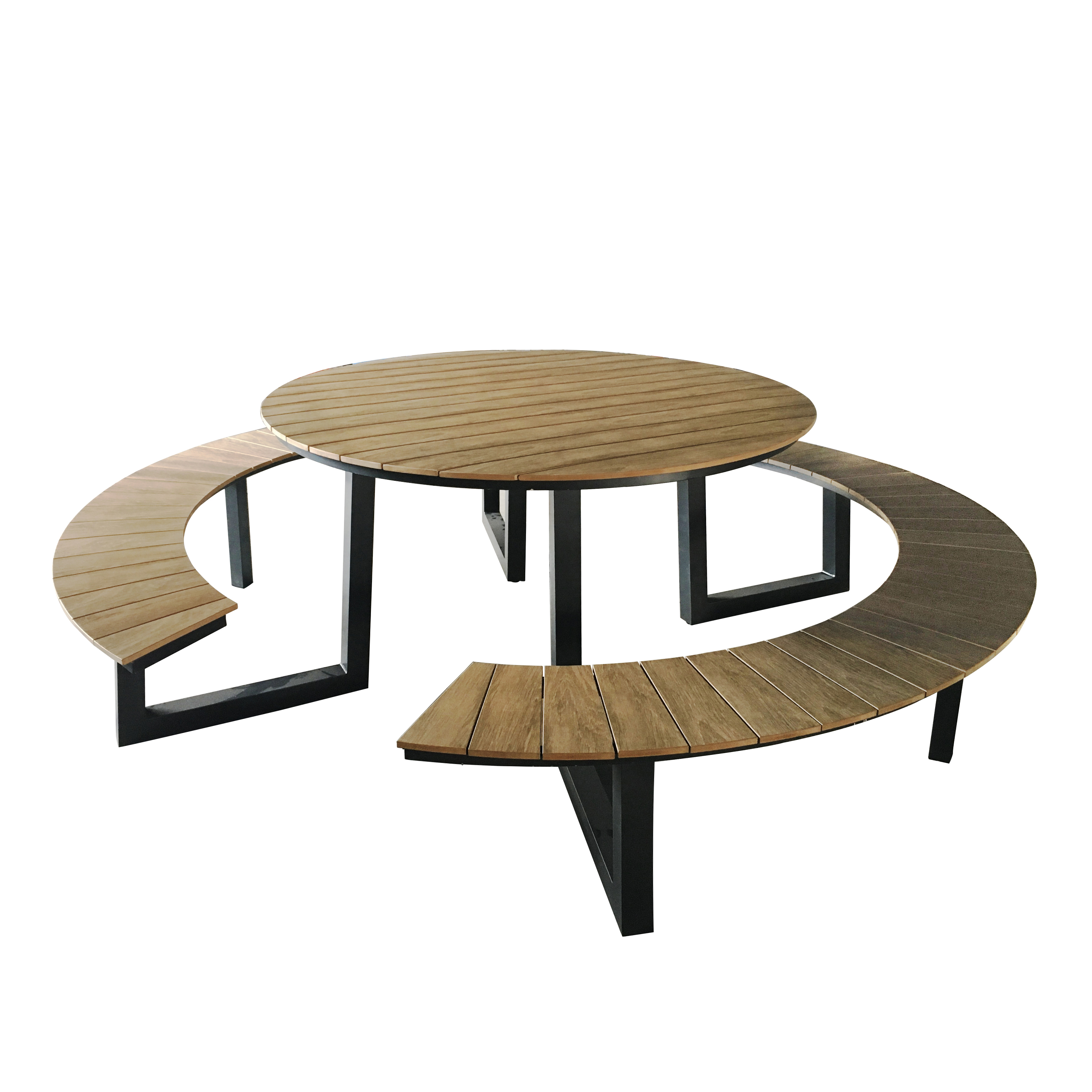 AXI Taco Picnic Table with 2 benches Round - Anthracite/Teak-look Polywood