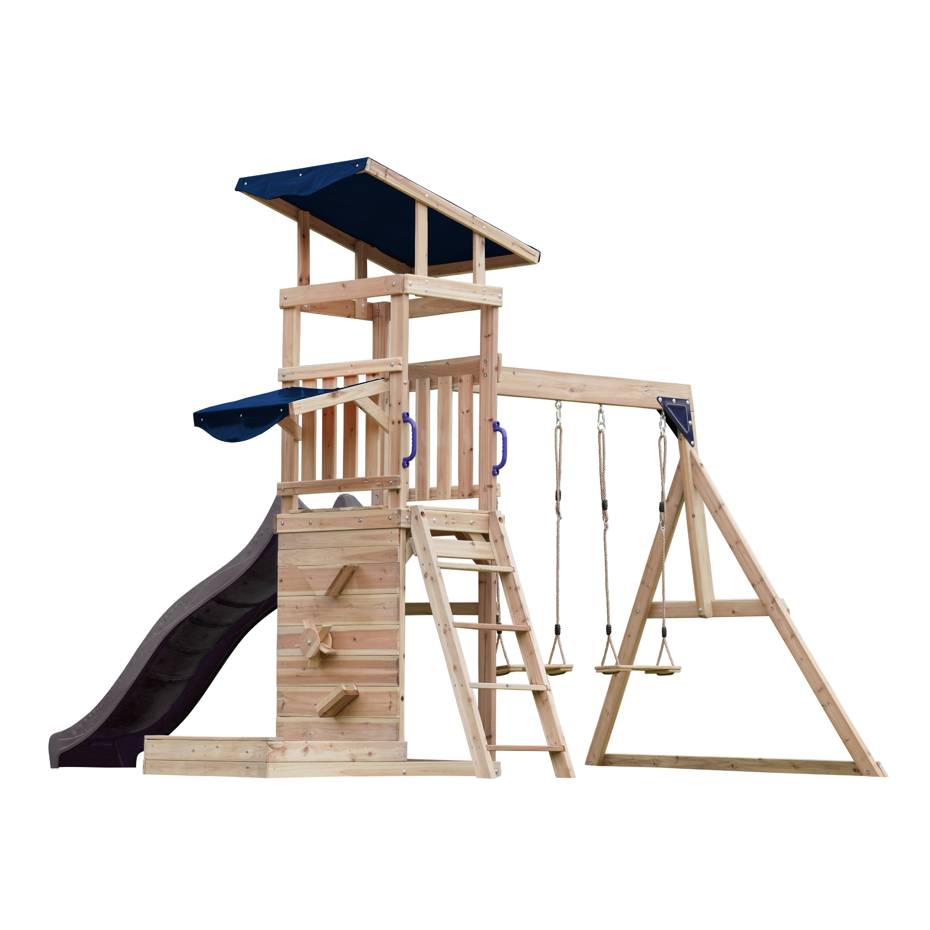 AXI Malik Climbing Frame with Double Swing Set - Grey Slide