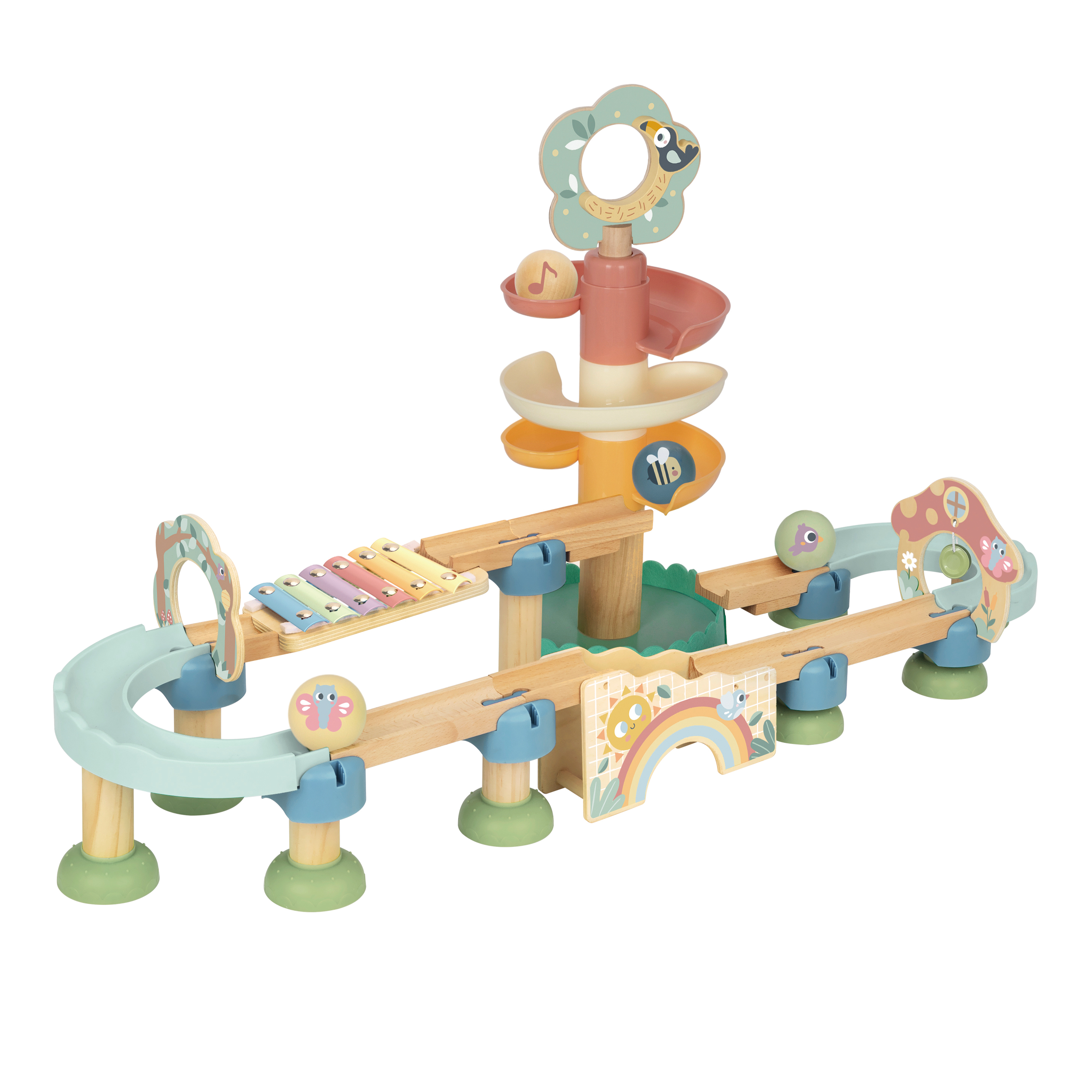 Tooky Toy Wooden Baby Marble Track - Pastel