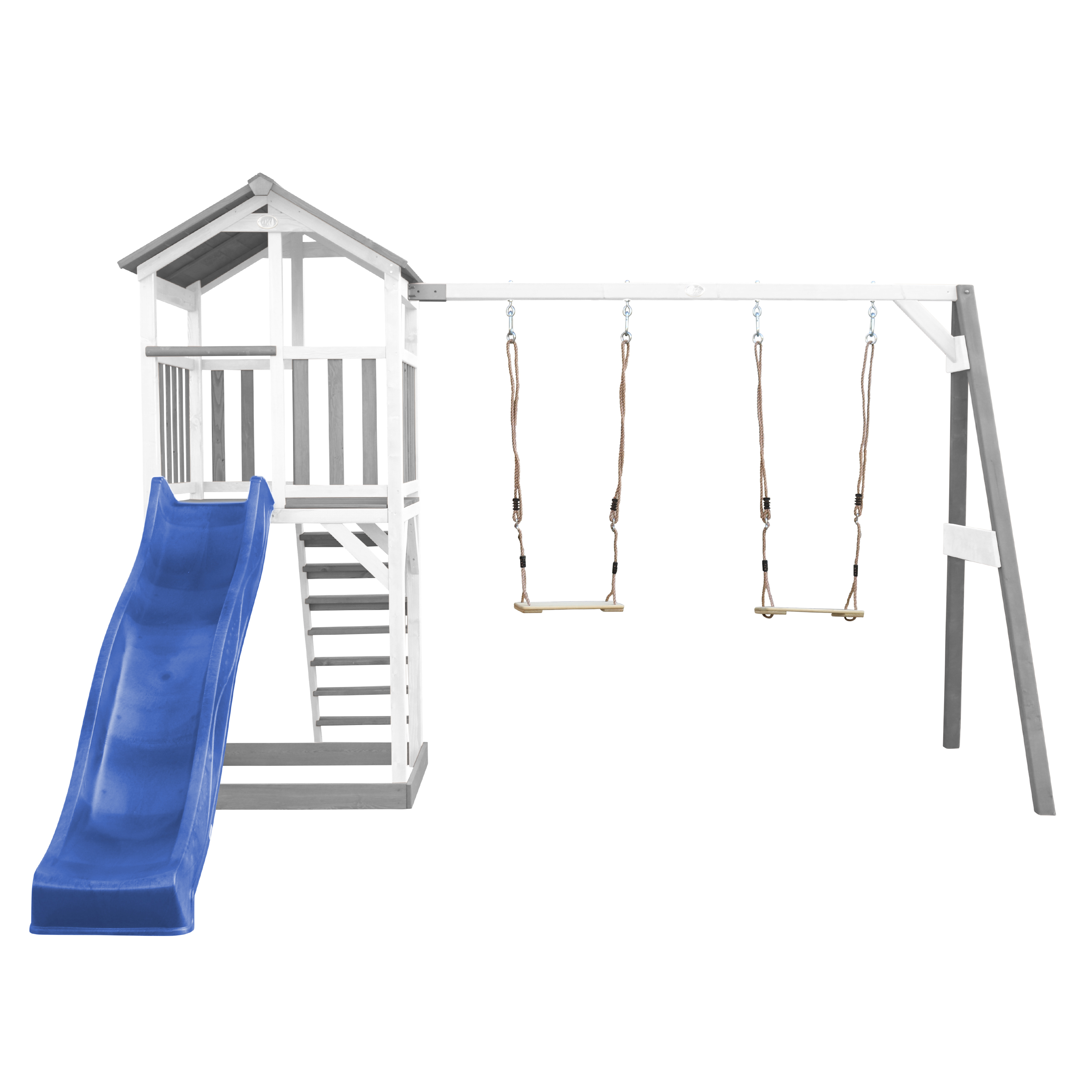 AXI Beach Tower with Double Swing Set Grey/White - Blue Slide
