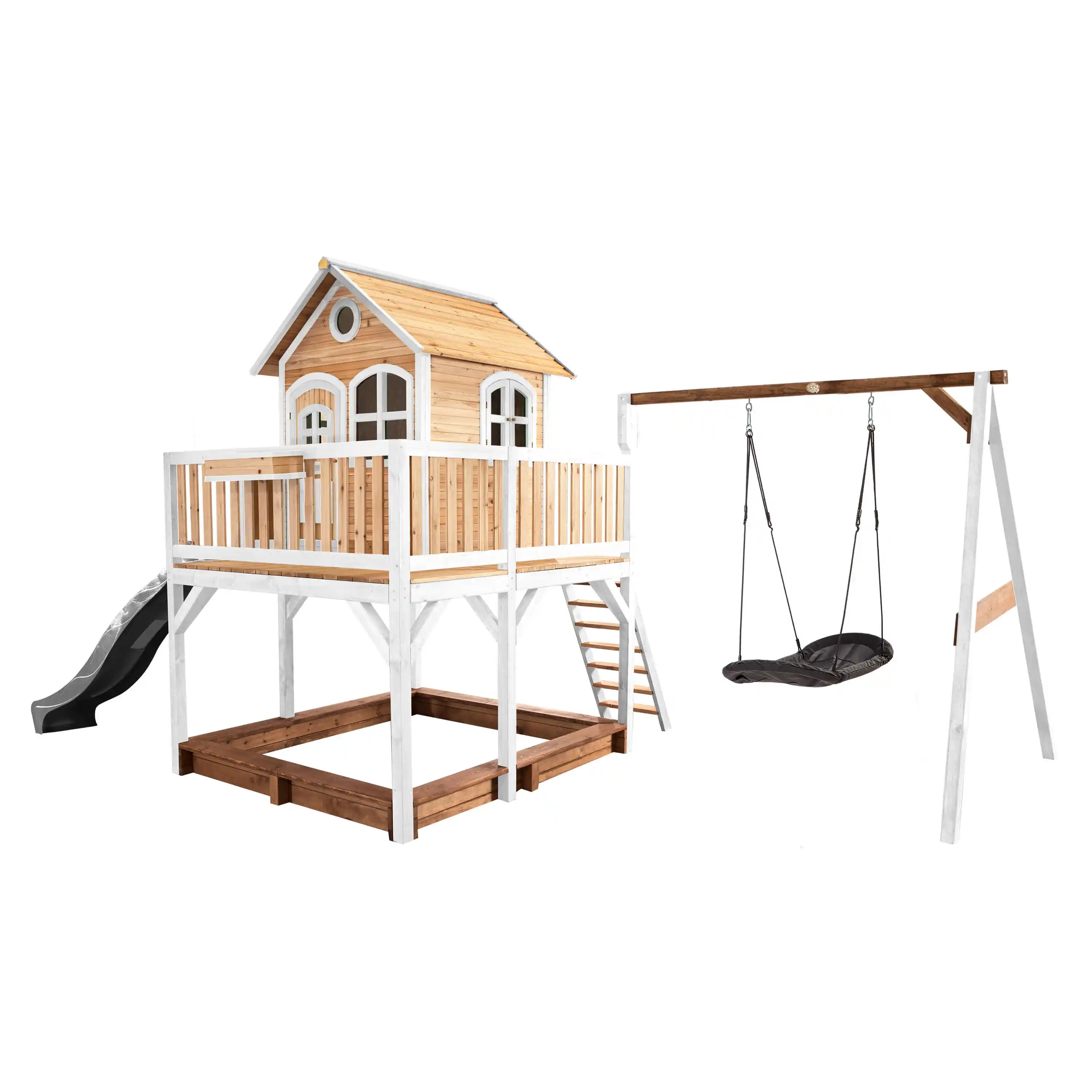 AXI Liam Playhouse with Roxy Nest Swing Set Brown/White - Grey Slide