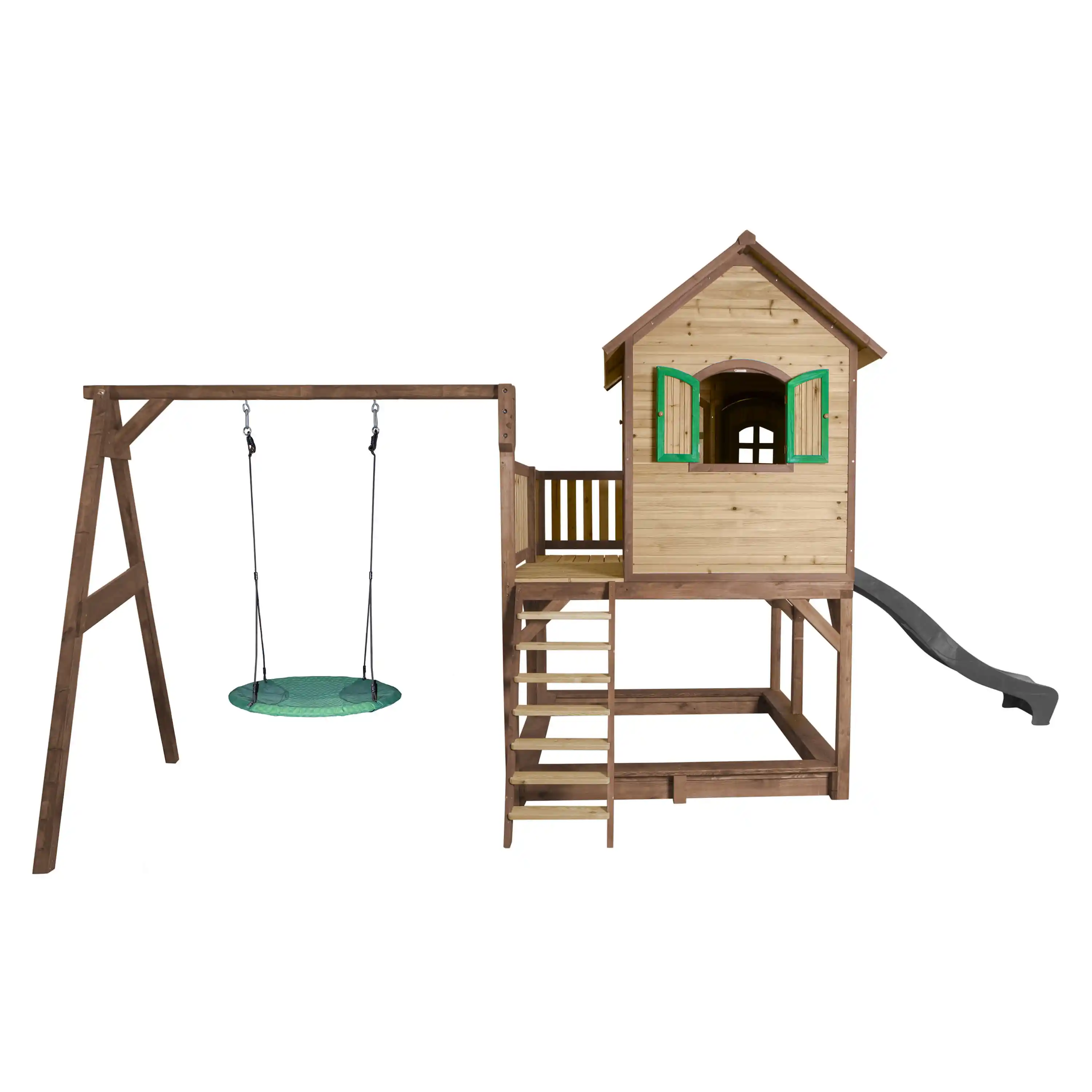 AXI Liam Playhouse with Summer Nest Swing Set Brown/Green - Grey Slide