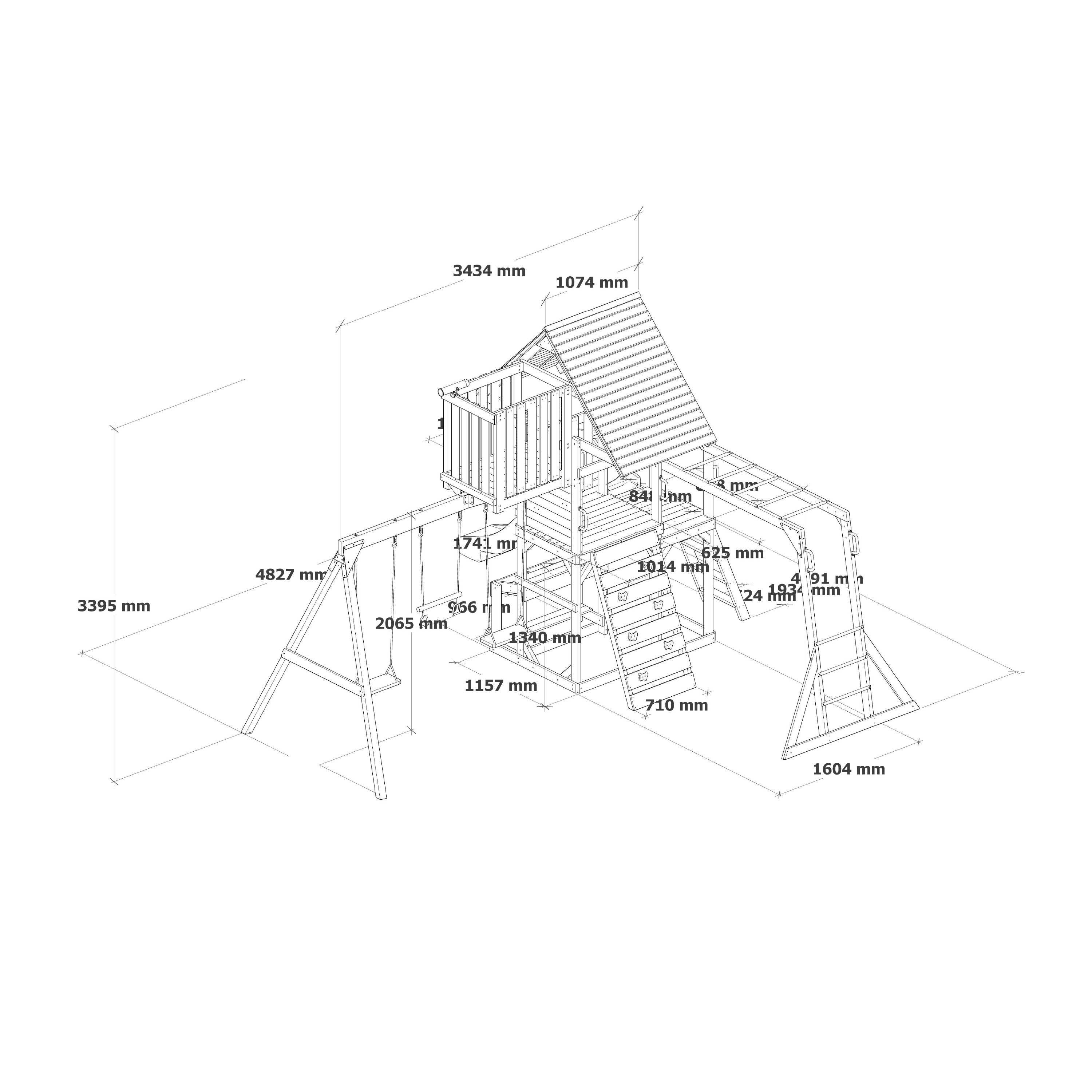 AXI Mitch Climbing Frame with Double Swing, Trapeze and Lookout Tower – Grey Slide