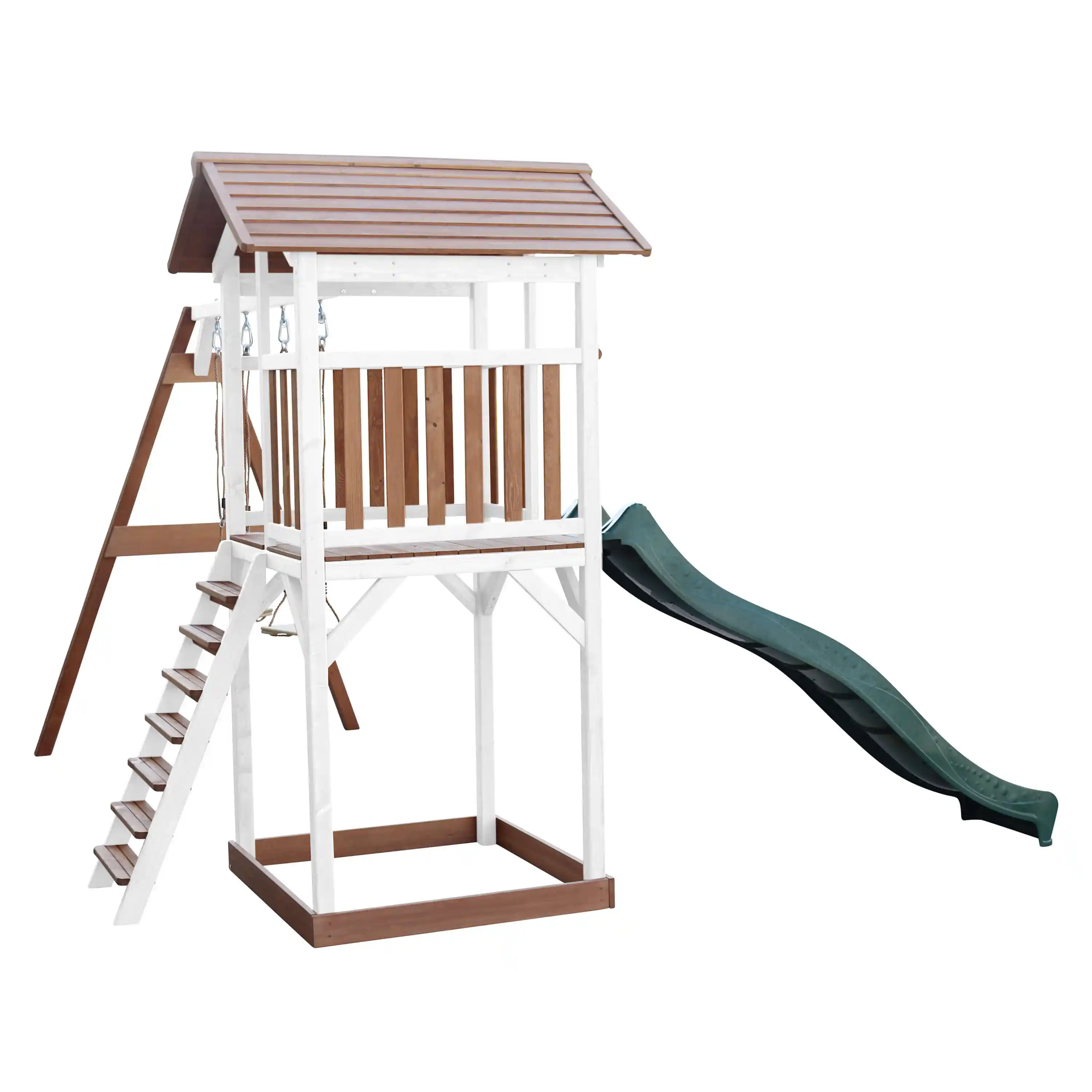 AXI Beach Tower with Double Swing Set Brown/White - Green Slide