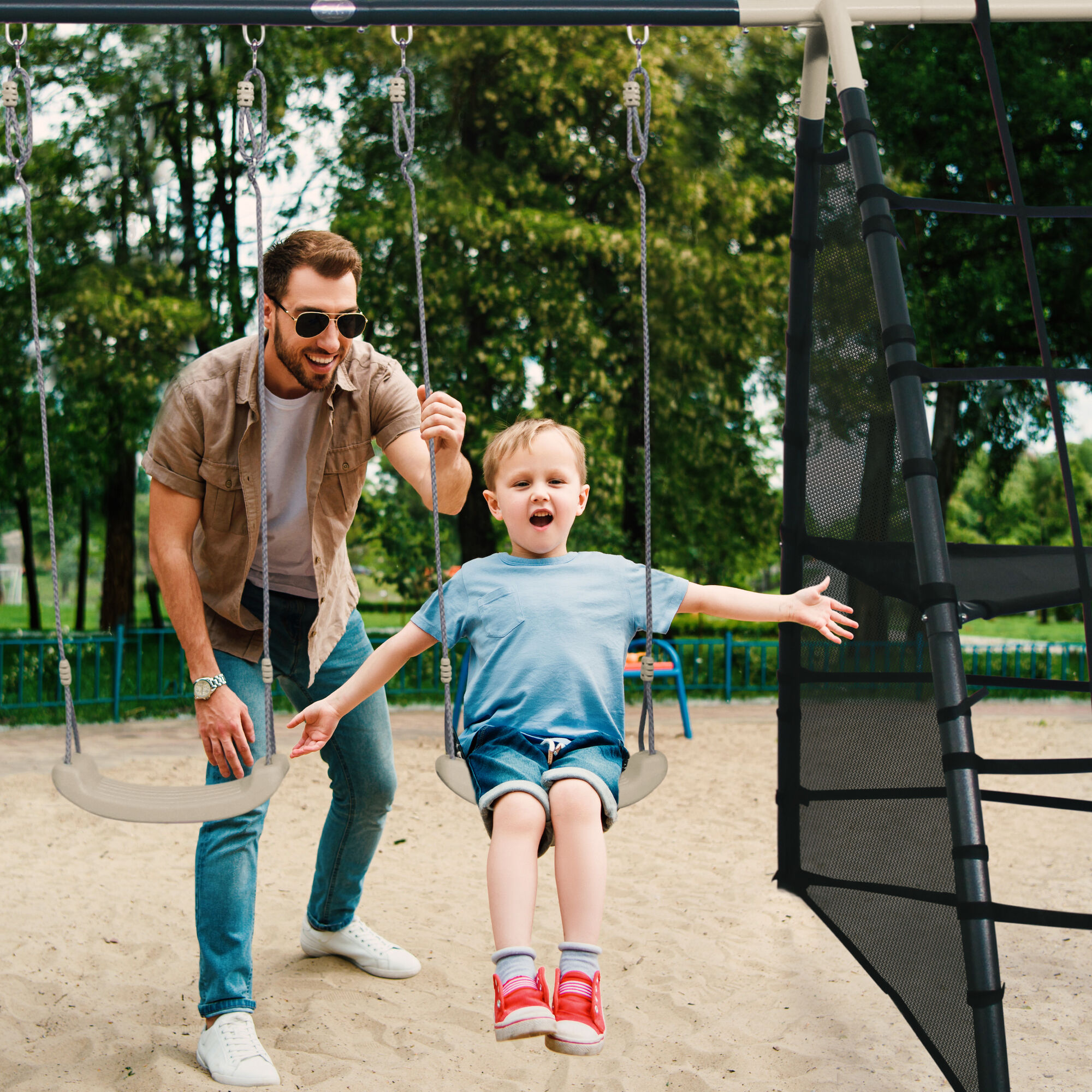 AXI Metal Climbing Frame with Double Swing Set - Anthracite/Cream