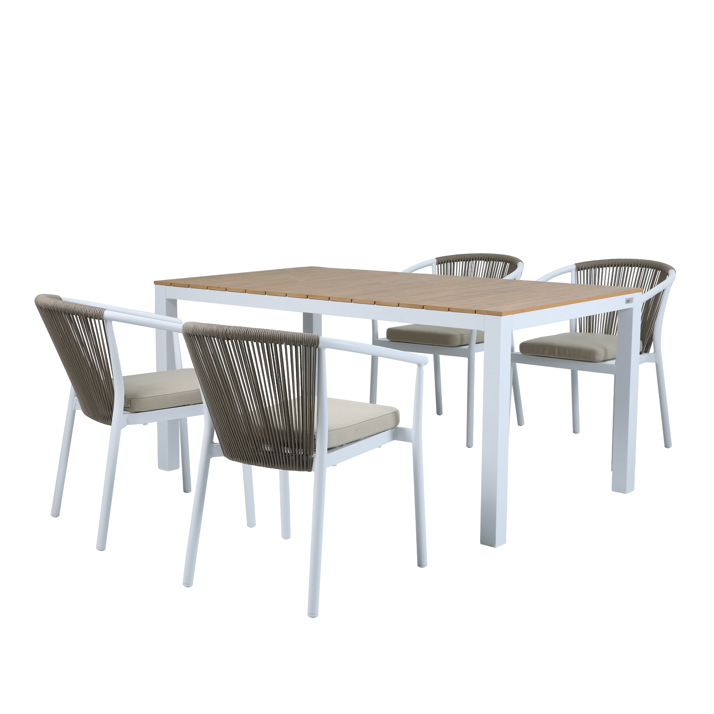 AXI Suvi Garden Set with 4 chairs - White/Teak-look Polywood