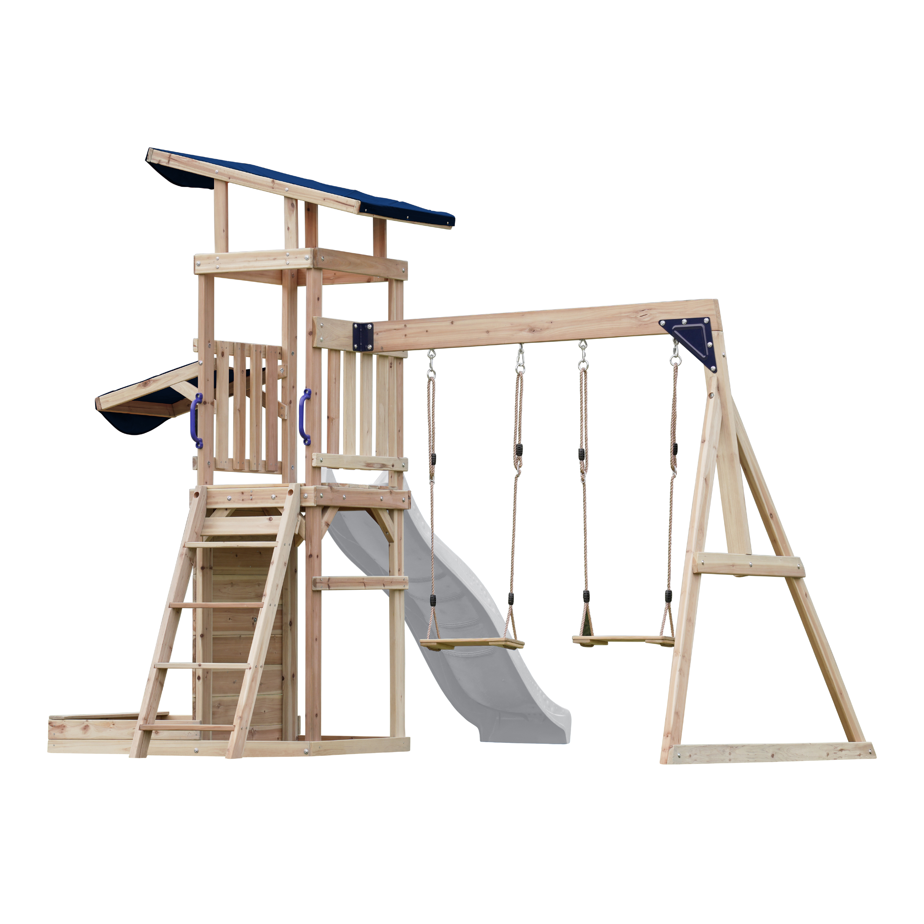 AXI Malik Climbing Frame with Double Swing Set - White Slide