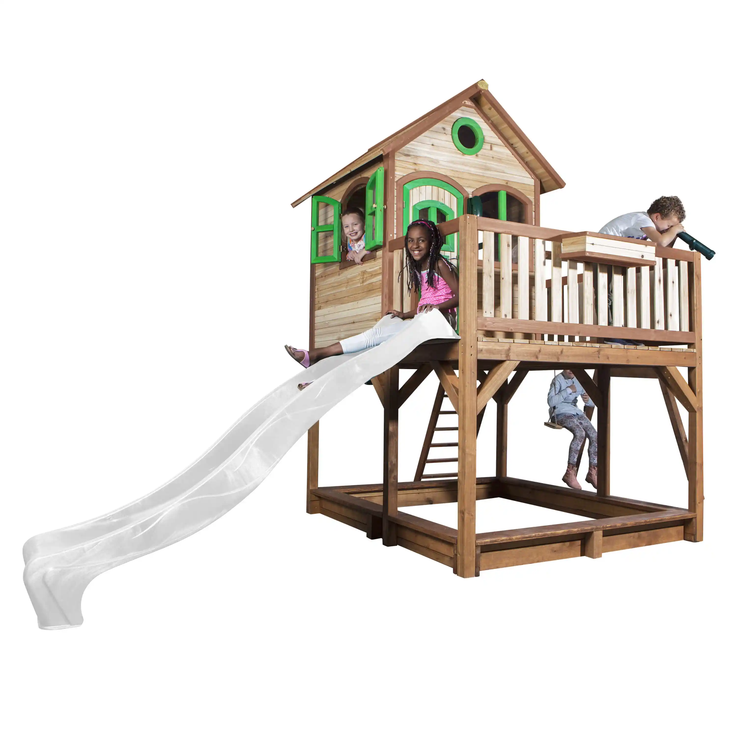 AXI Liam Playhouse with Double Swing Set Brown/Green - White Slide