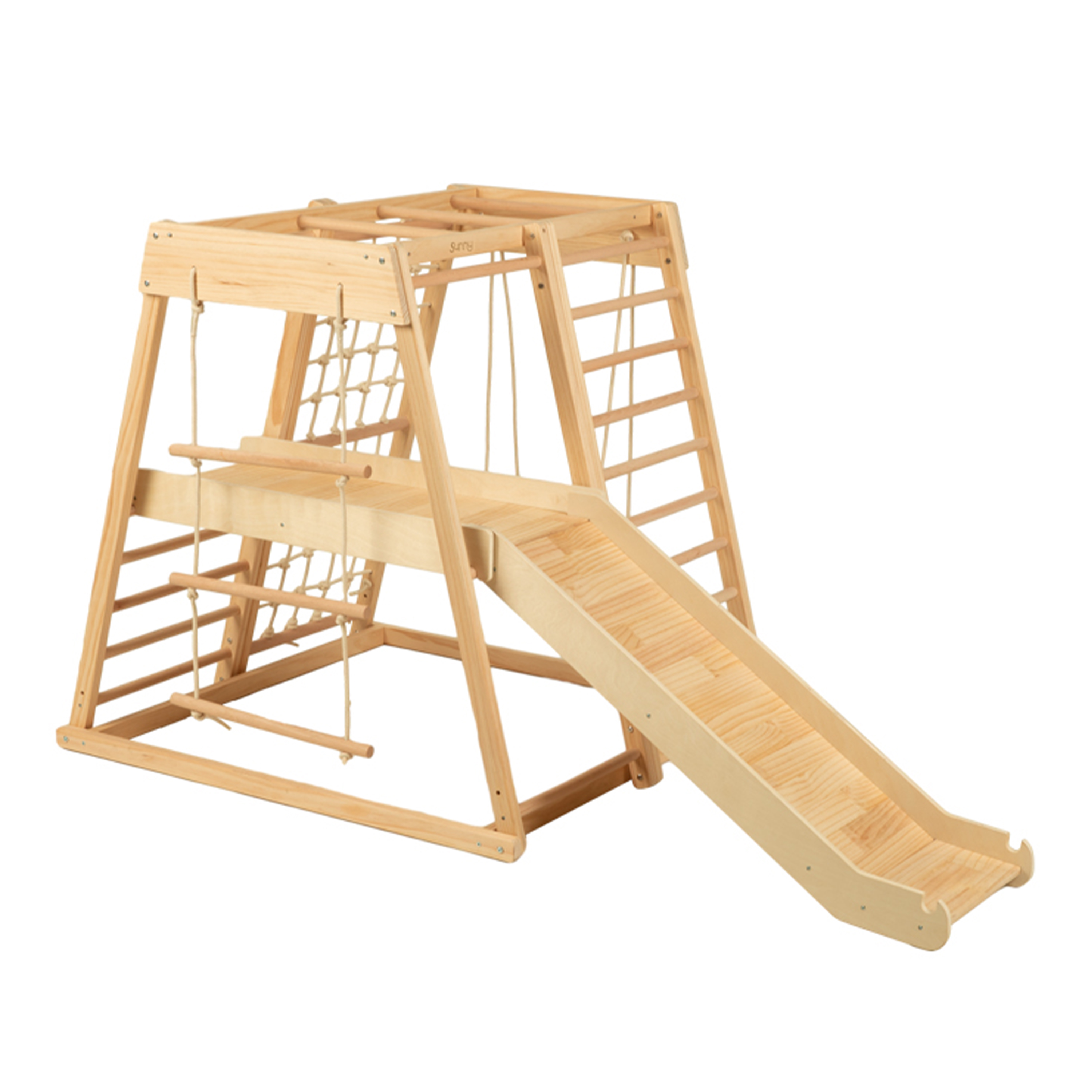 Sunny Mickie Wooden Climbing Tower with Slide and Swing - Natural