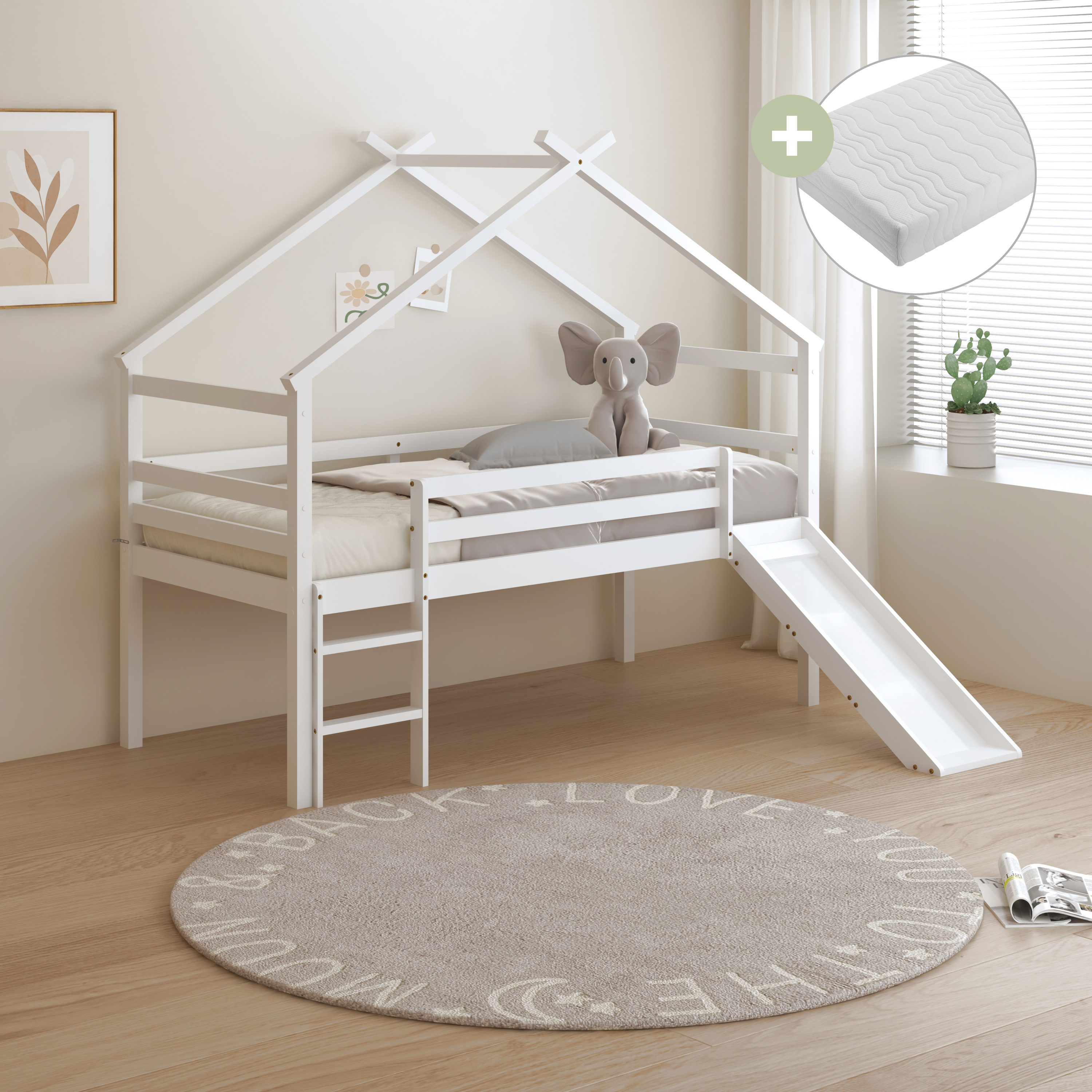 Sunny River Mid Sleeper with Slide White – With Mattress