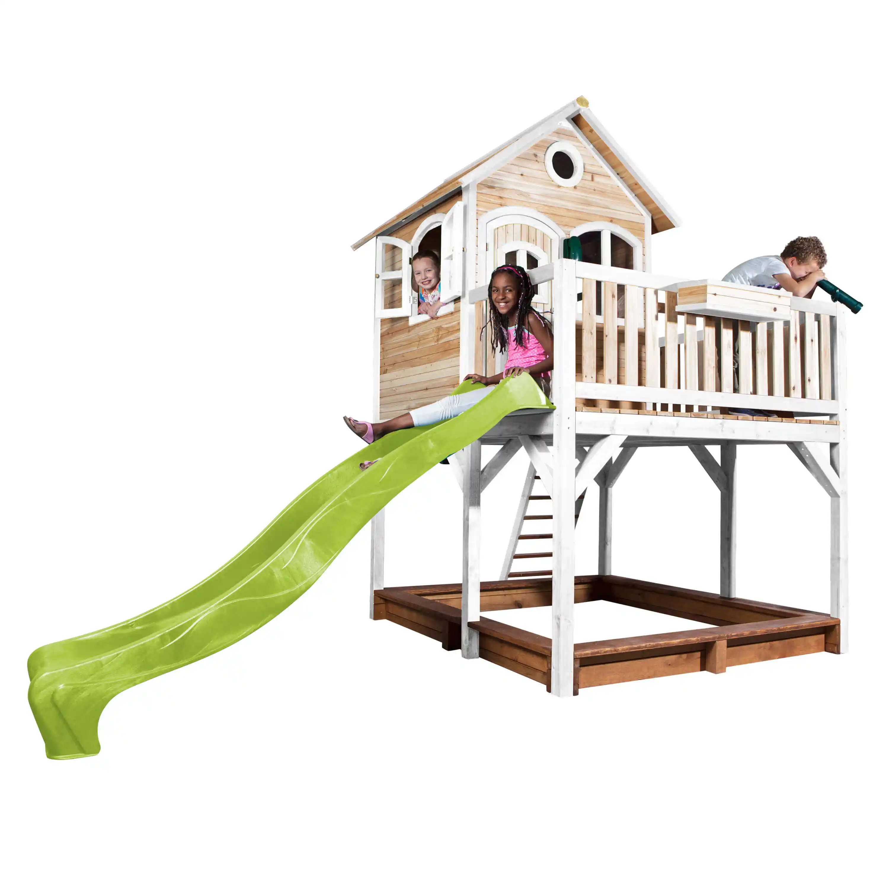 AXI Liam Playhouse Brown/White - Lime Green Slide