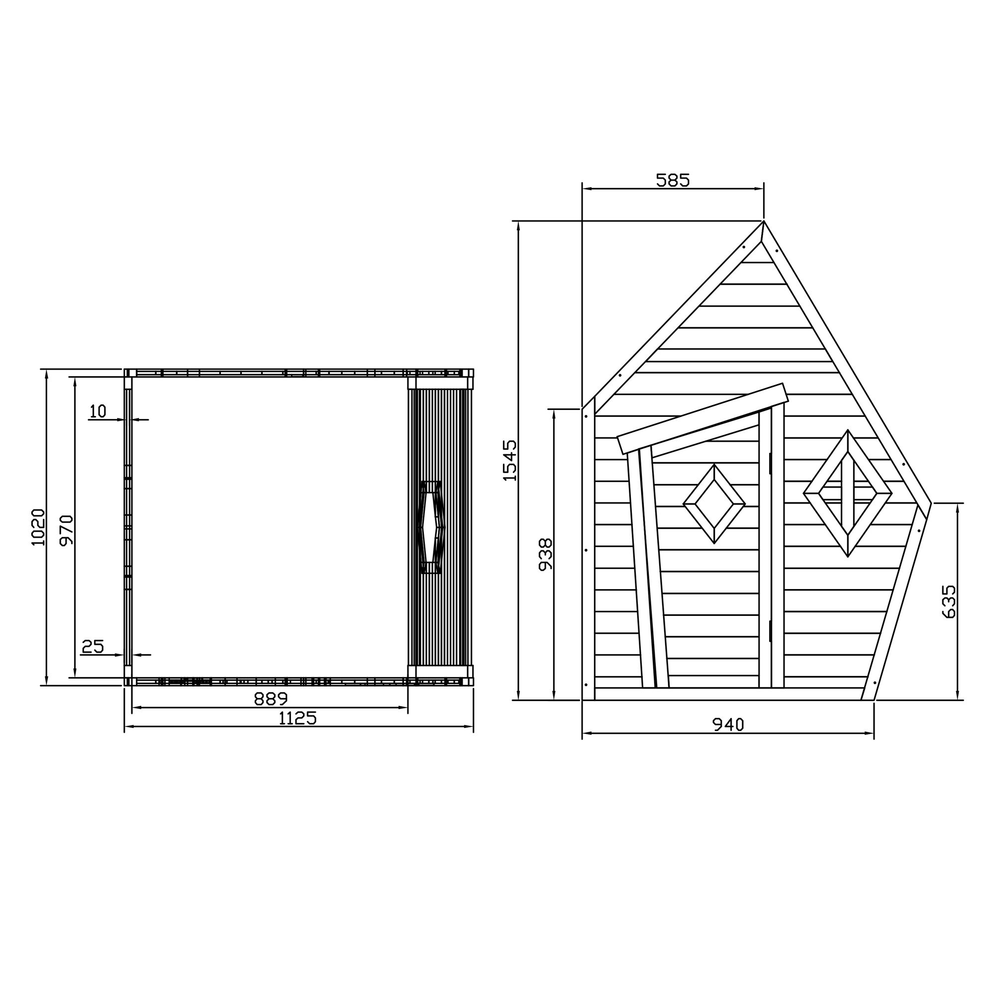 maattekening AXI Cabin Speelhuis Grijs/wit