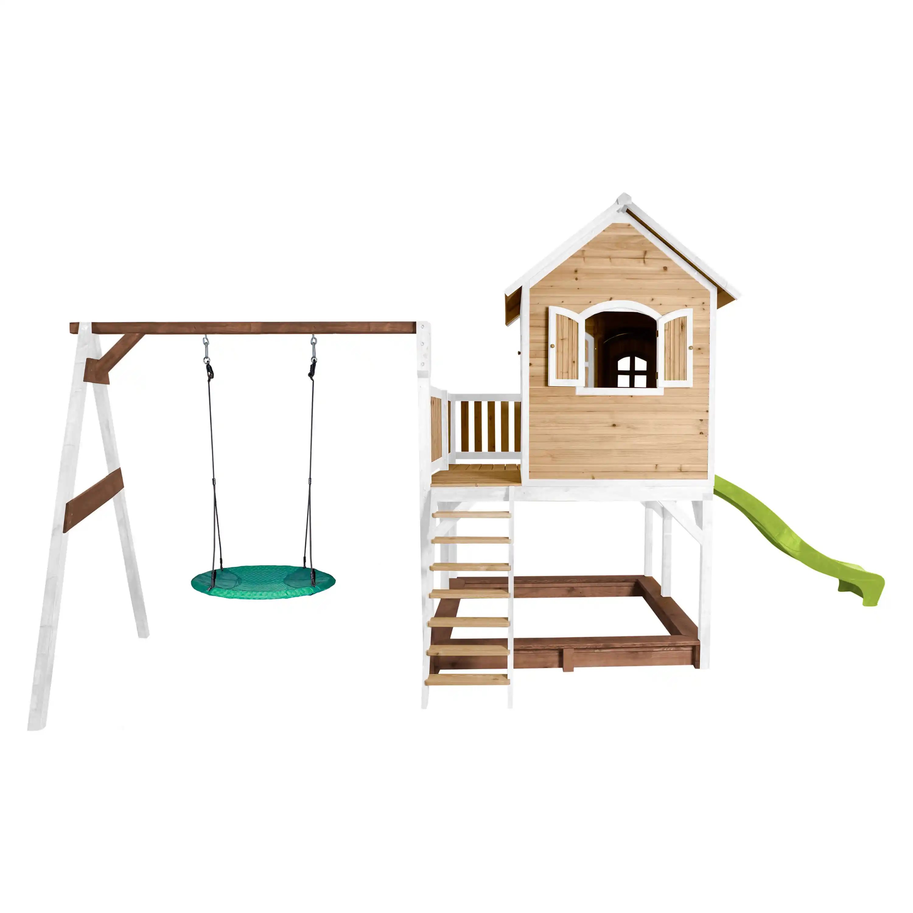 AXI Liam Playhouse with Summer Nest Swing Set Brown/White - Lime Green Slide