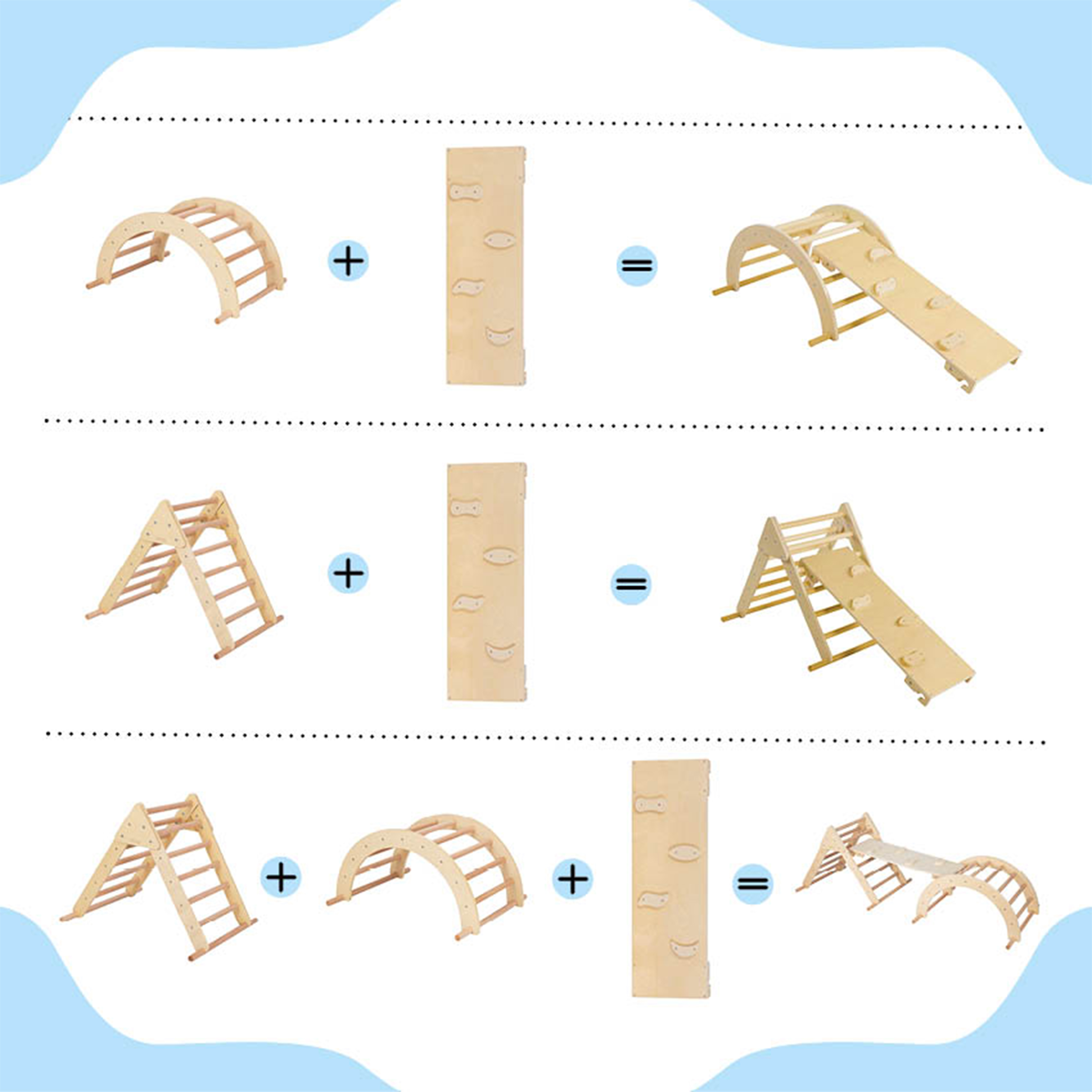 Sunny Charlie 3-in-1 Wooden Climbing Triangle with Climbing Wall and Rocker - Natural