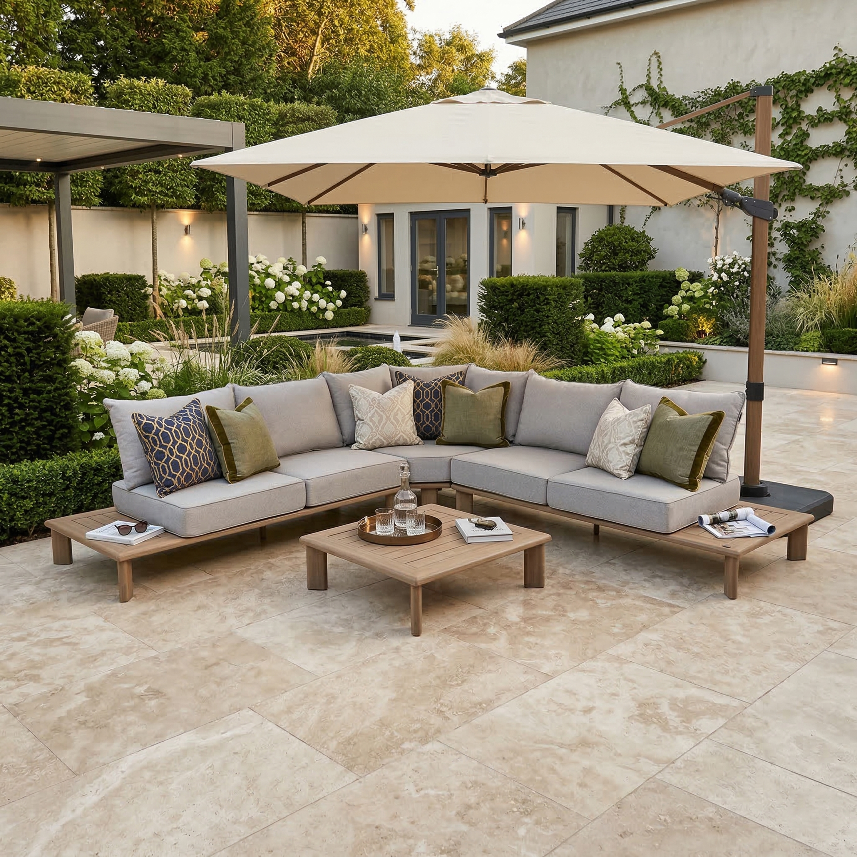 AXI Apollo Premium Cantilever Parasol 300x300cm incl. granite base with wheels Oaklook/Beige – Complete set