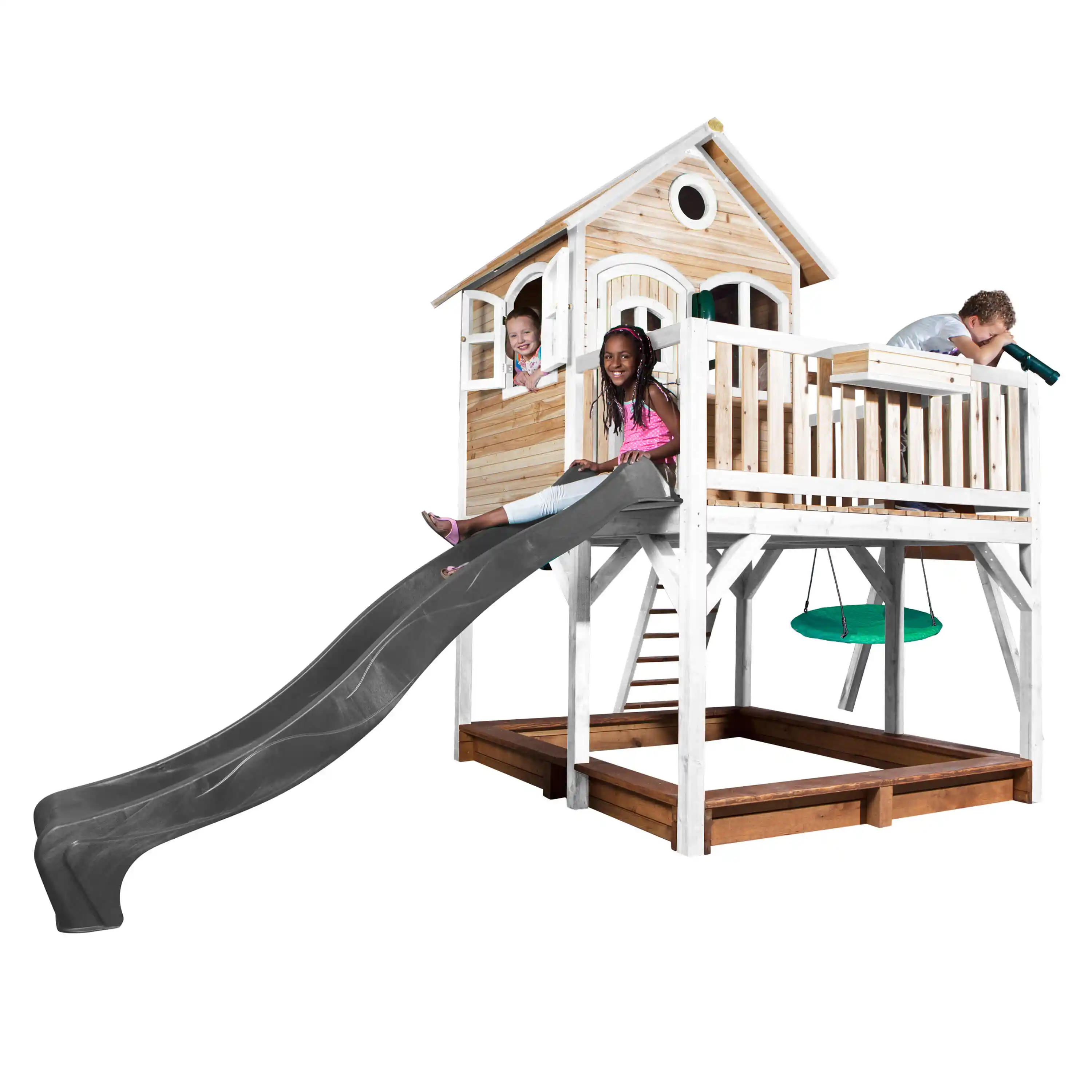 AXI Liam Playhouse with Summer Nest Swing Set Brown/White - Grey Slide