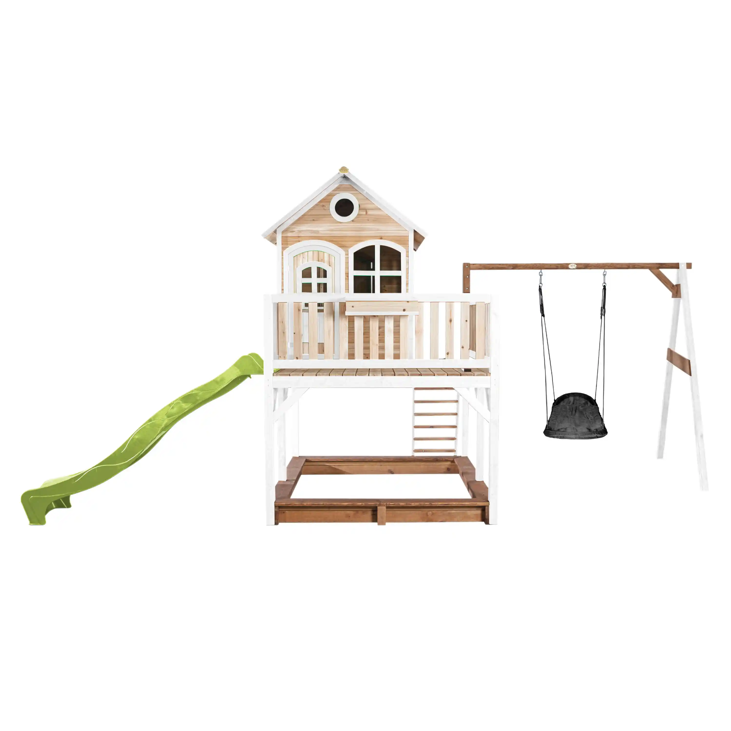 AXI Liam Playhouse with Roxy Nest Swing Set Brown/White - Lime Green Slide