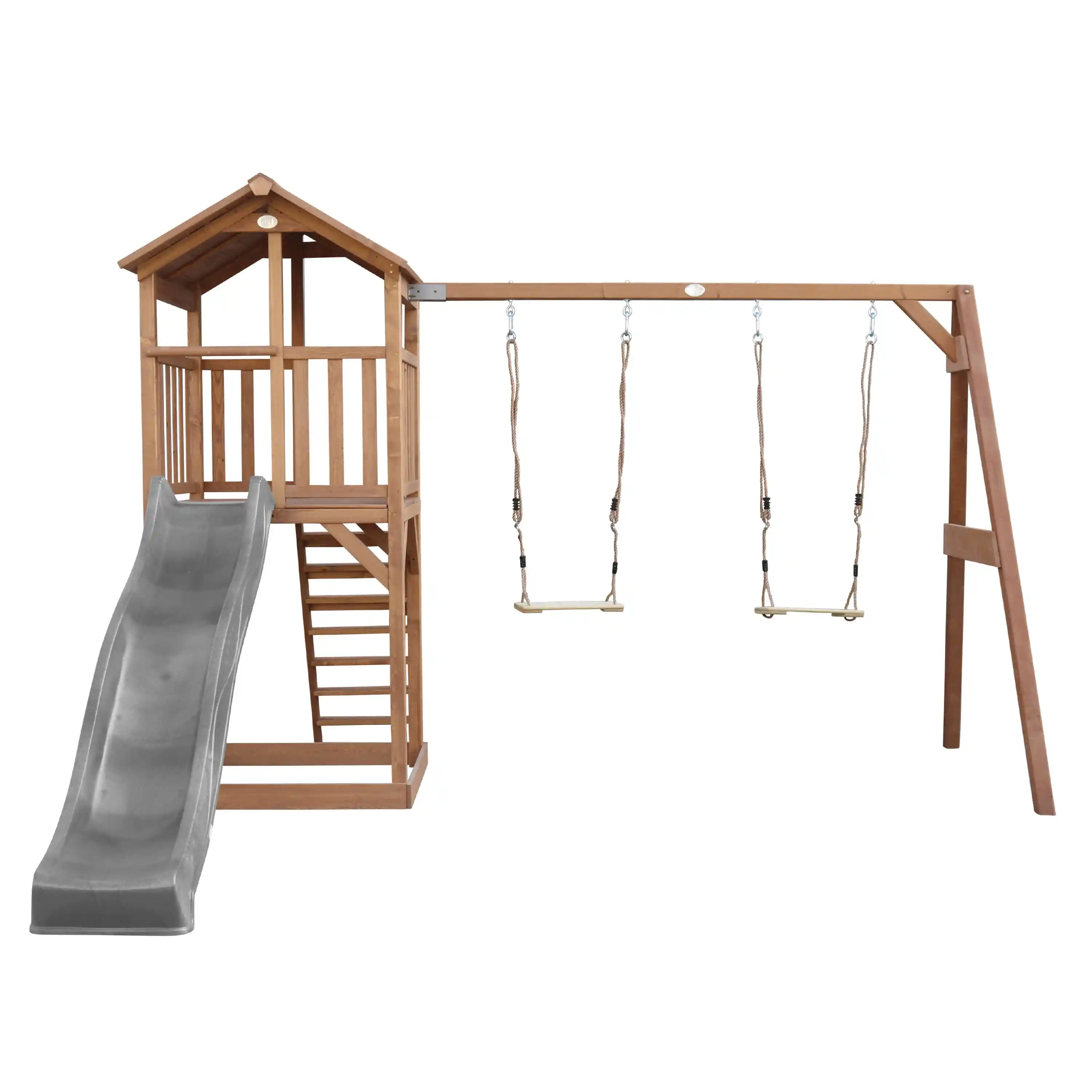 AXI Beach Tower with Double Swing Set Brown - Grey Slide