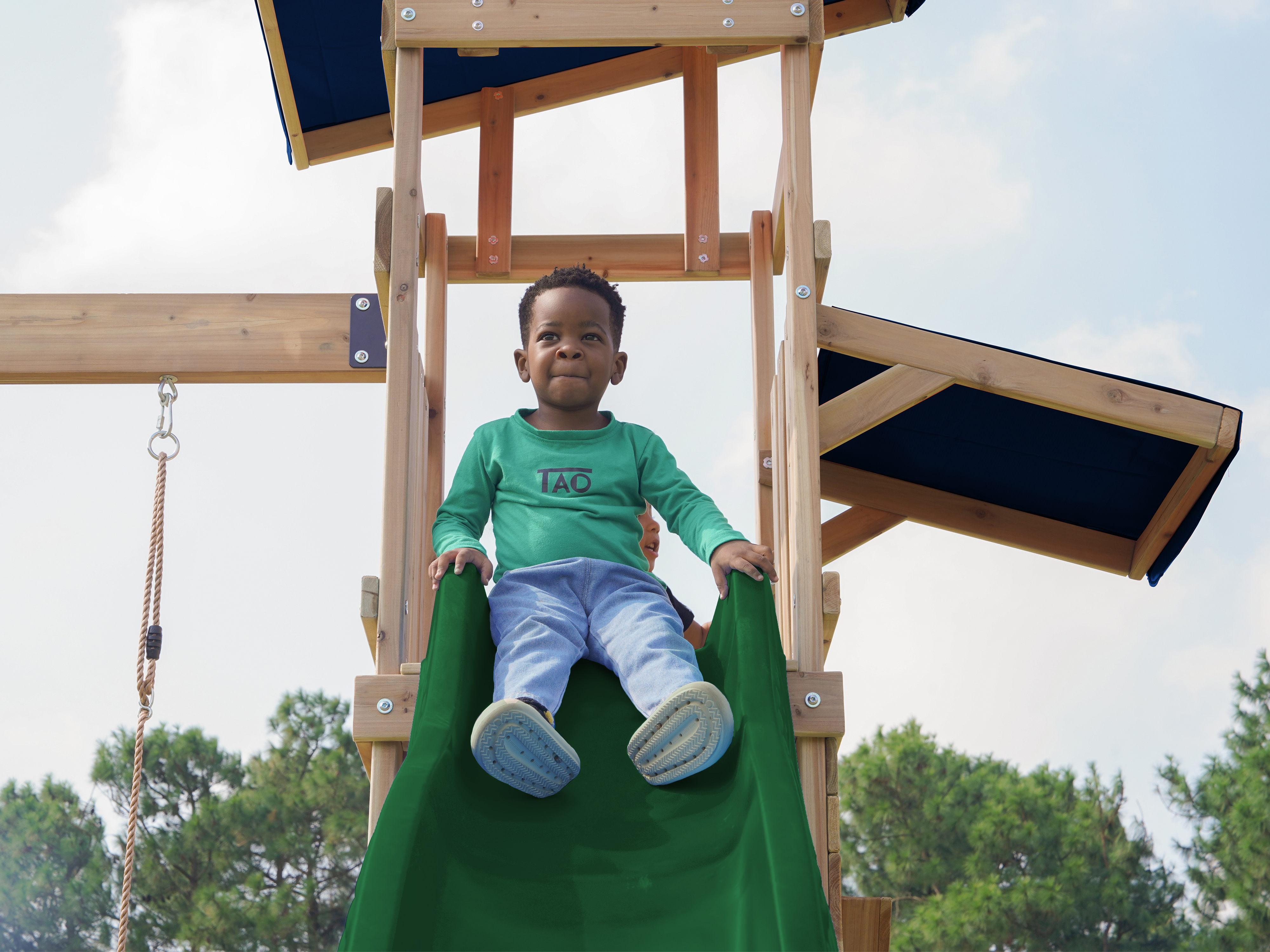 AXI Malik Climbing Frame with Double Swing Set - Green Slide