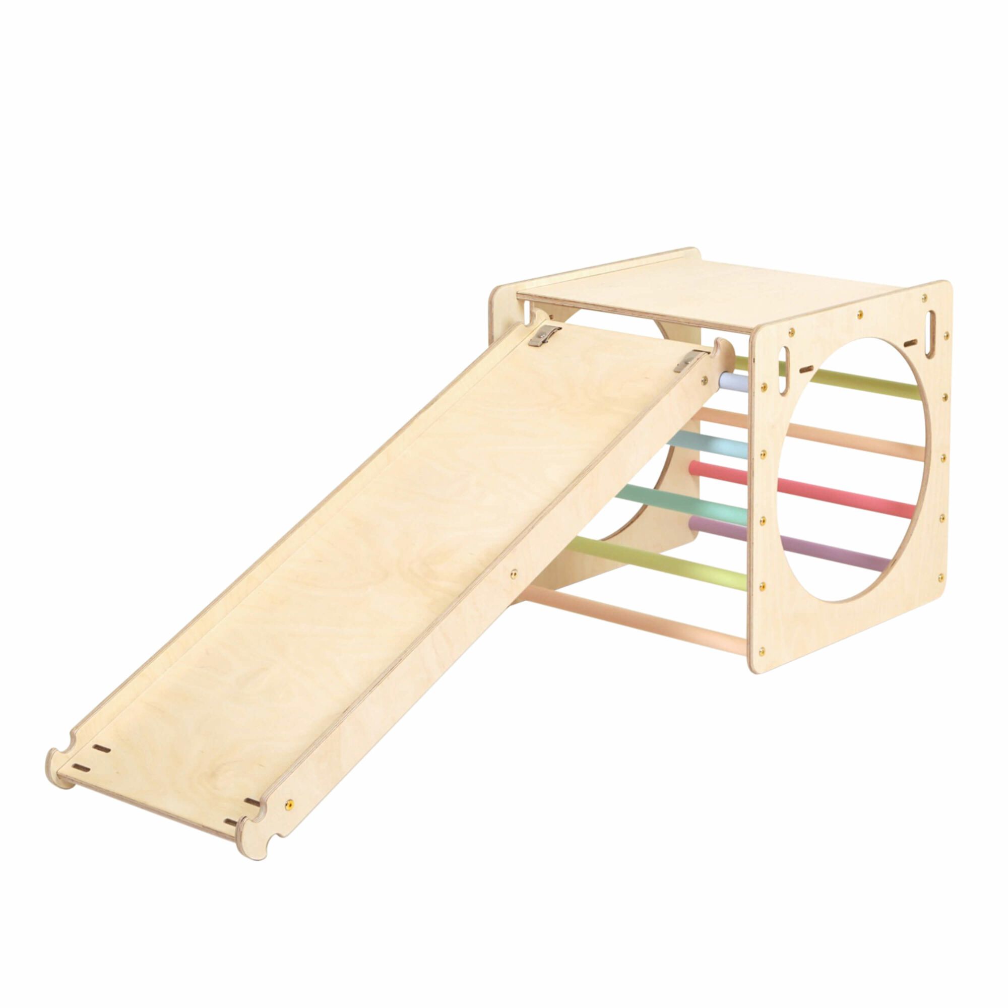 KateHaa Wooden Activity Cube with Ladder and Climbing Wall - Pastel