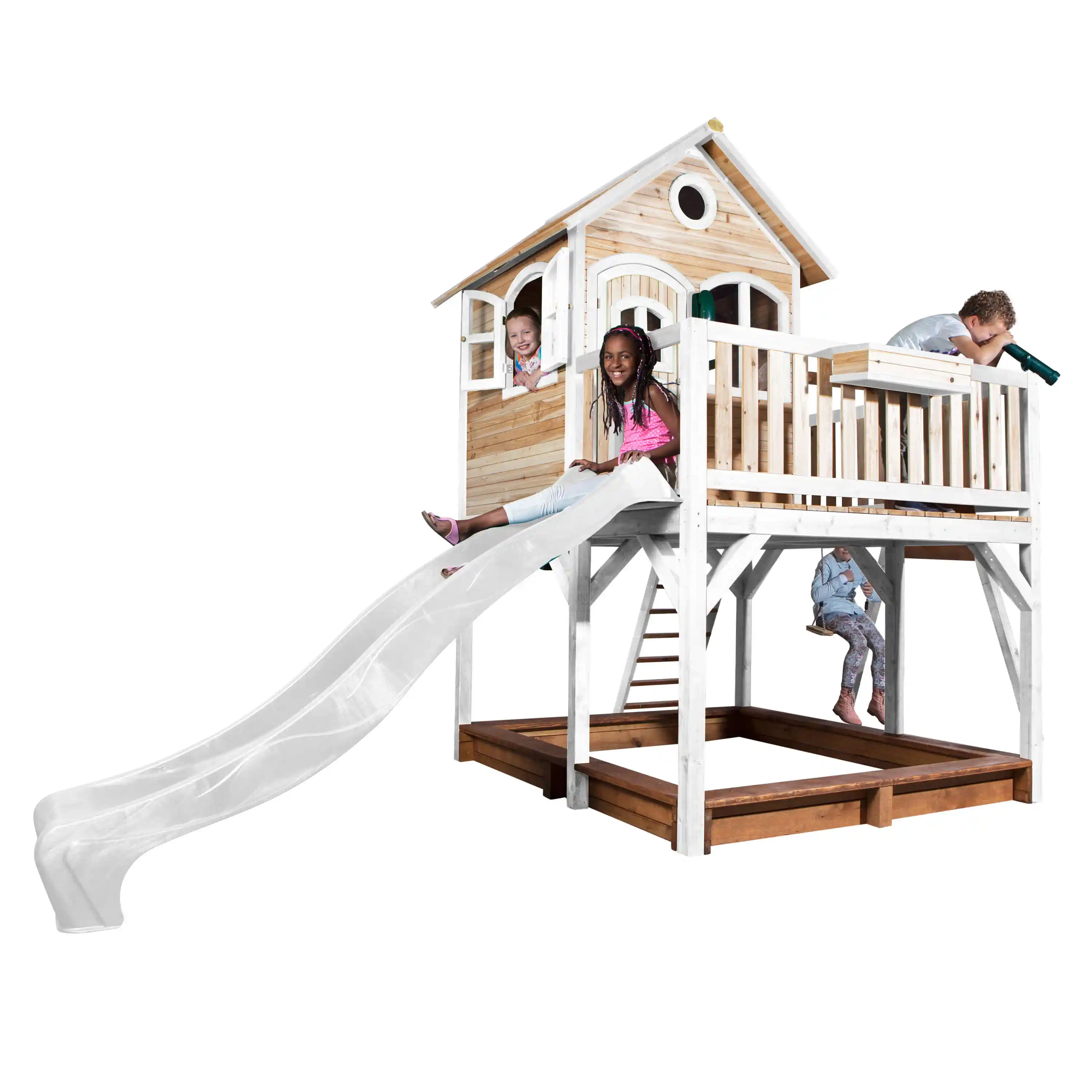 AXI Liam Playhouse with Double Swing Set Brown/White - White Slide