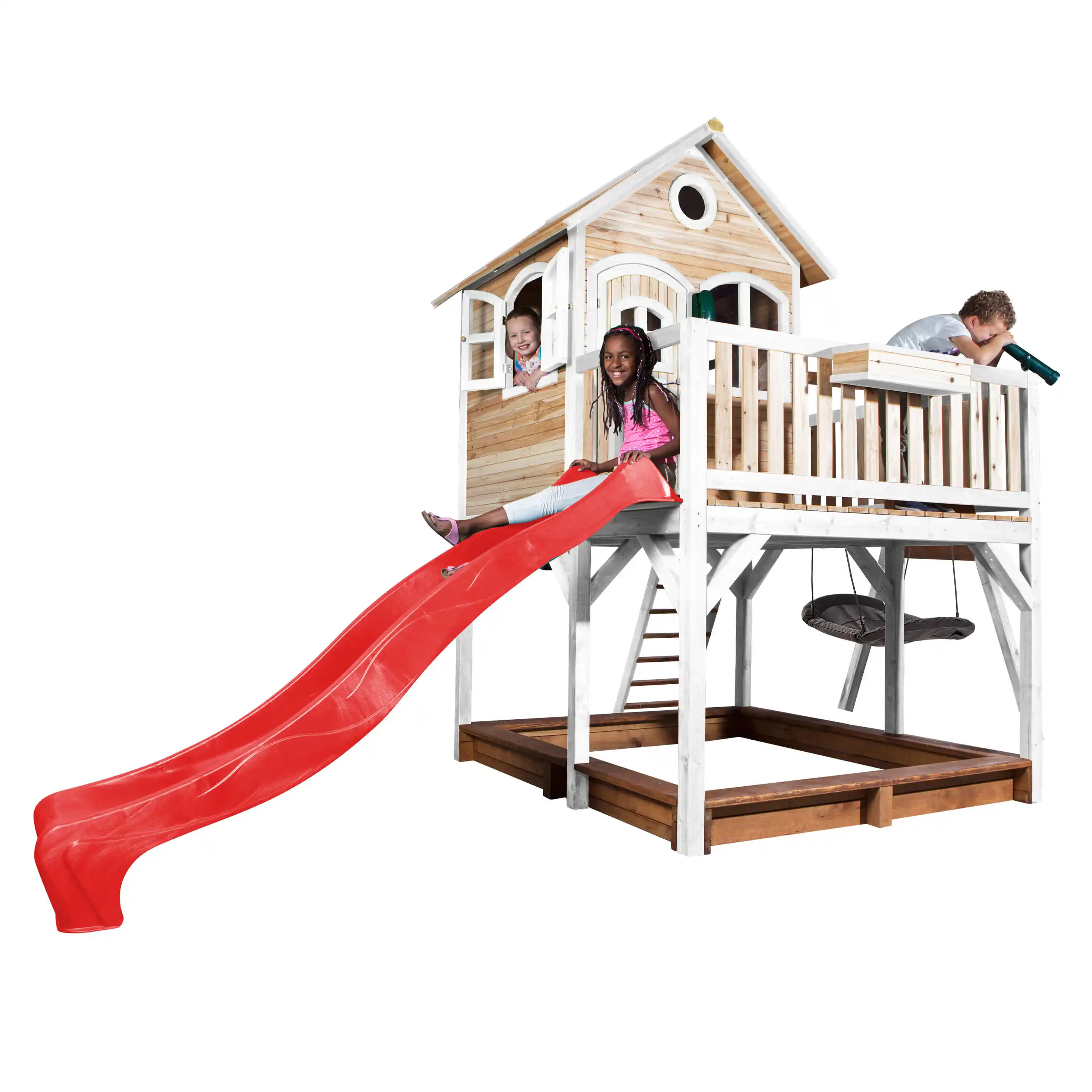 AXI Liam Playhouse with Roxy Nest Swing Set Brown/White - Red Slide