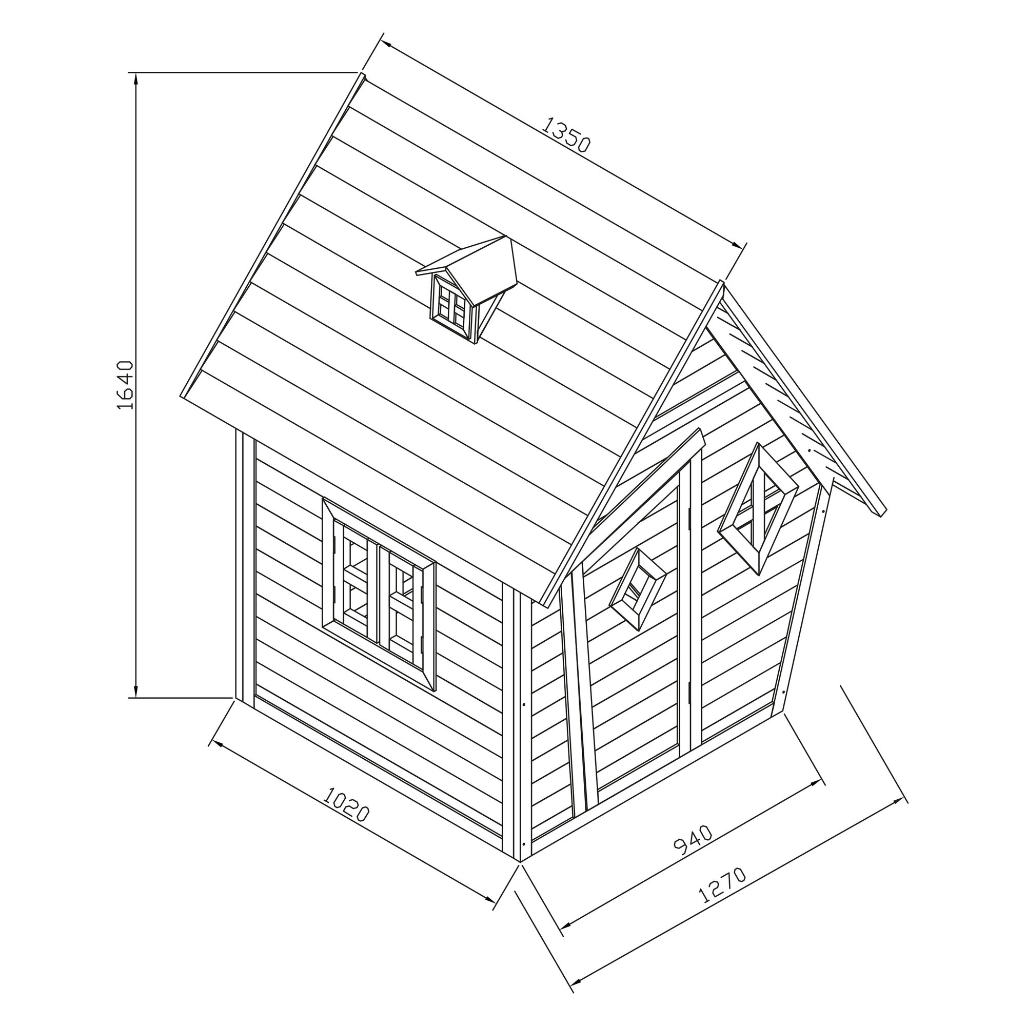 maattekening AXI Cabin Speelhuis Grijs/wit